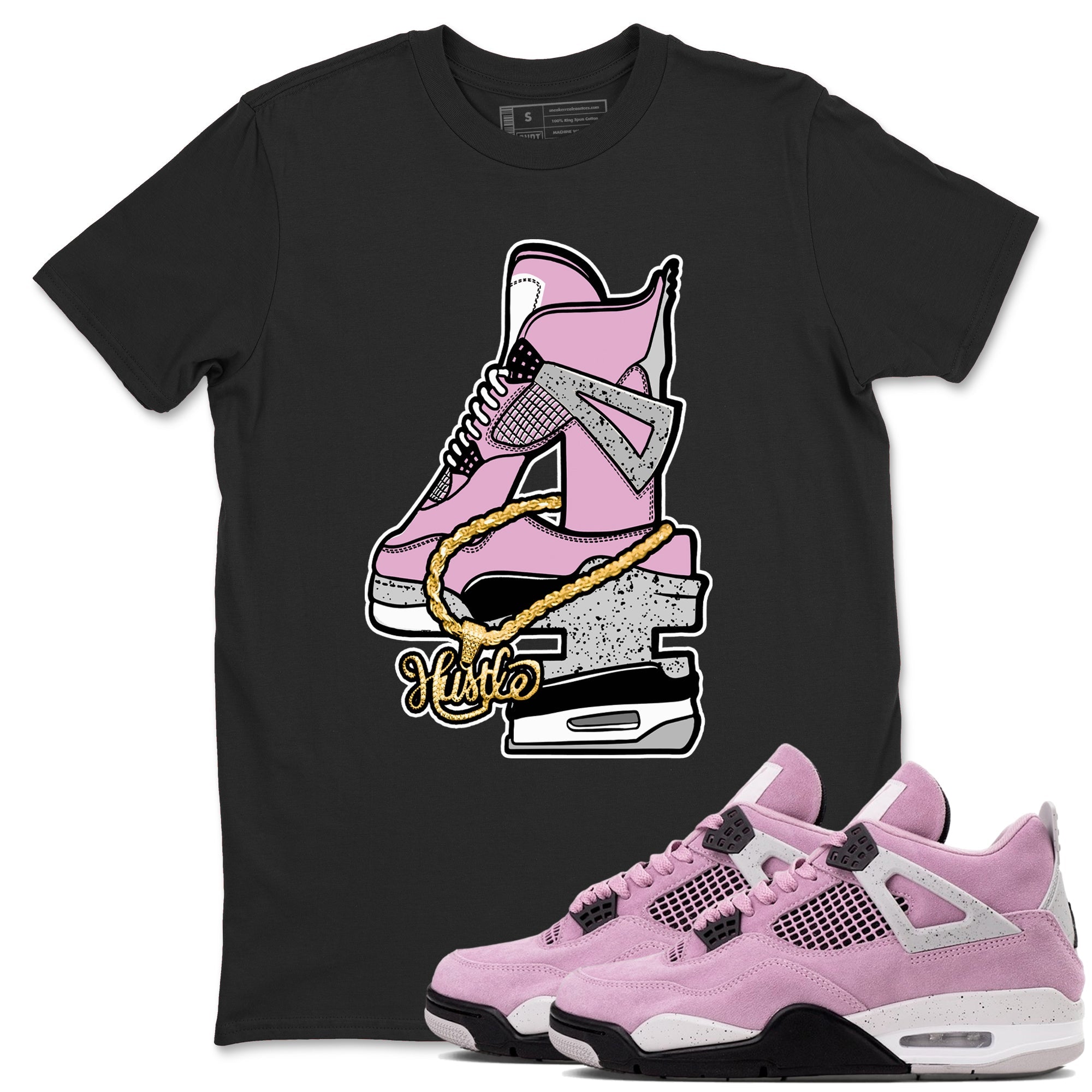 4s Retro Orchid shirts to match jordans Hustle Number 4 sneaker match tees Air Jordan 4 WMNS Orchid match shoes to clothes Drip Gear Zone unisex cotton Black 1 shirts