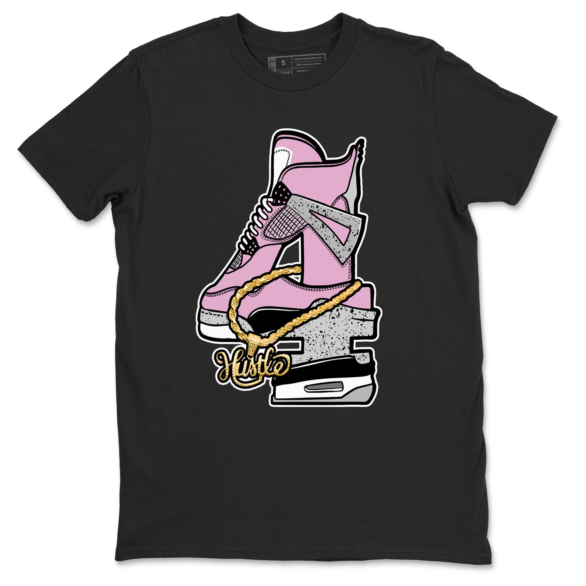 4s Retro Orchid shirts to match jordans Hustle Number 4 sneaker match tees Air Jordan 4 WMNS Orchid match shoes to clothes Drip Gear Zone unisex cotton Black 2 shirts