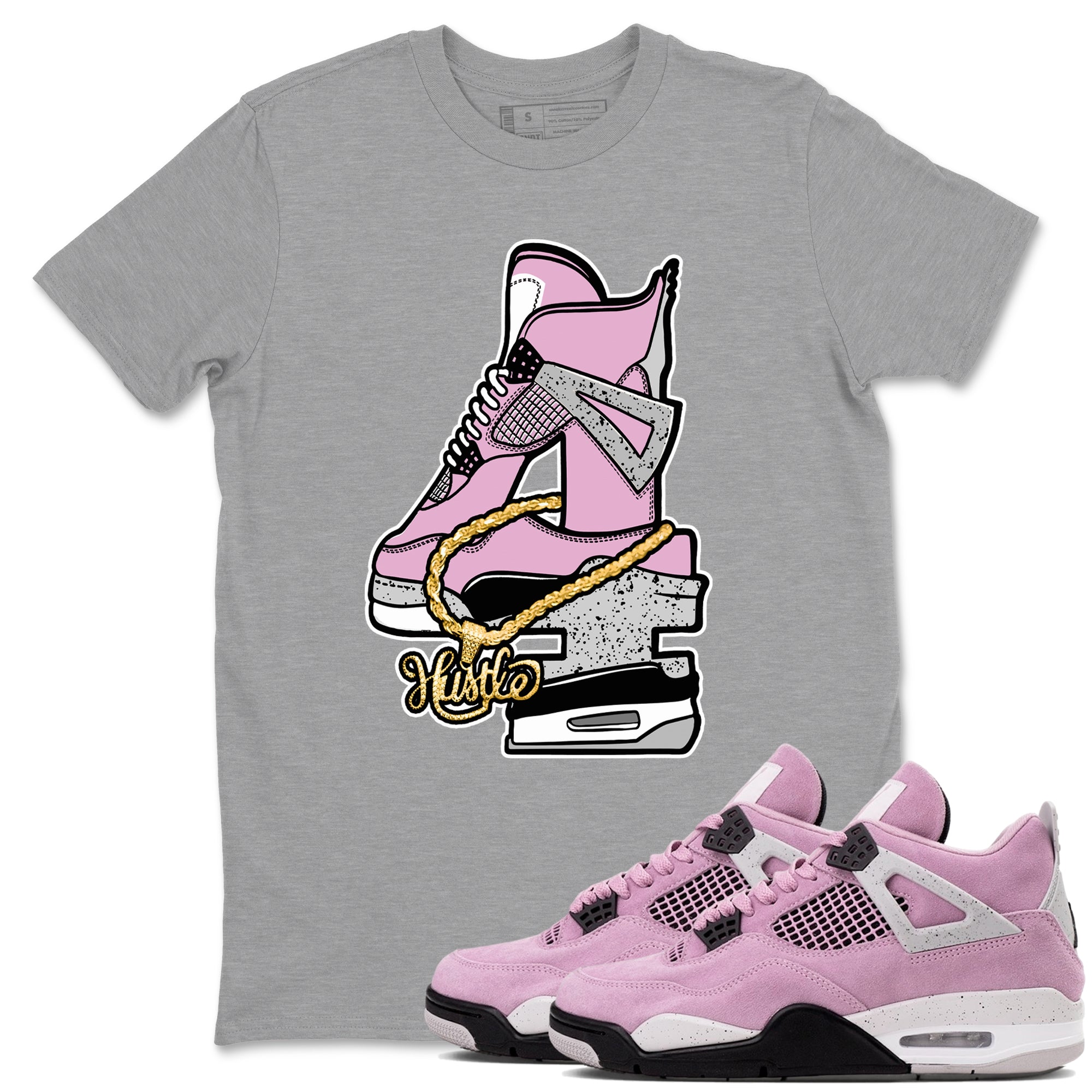 4s Retro Orchid shirts to match jordans Hustle Number 4 sneaker match tees Air Jordan 4 WMNS Orchid match shoes to clothes Drip Gear Zone unisex cotton Heather Grey 1 shirts