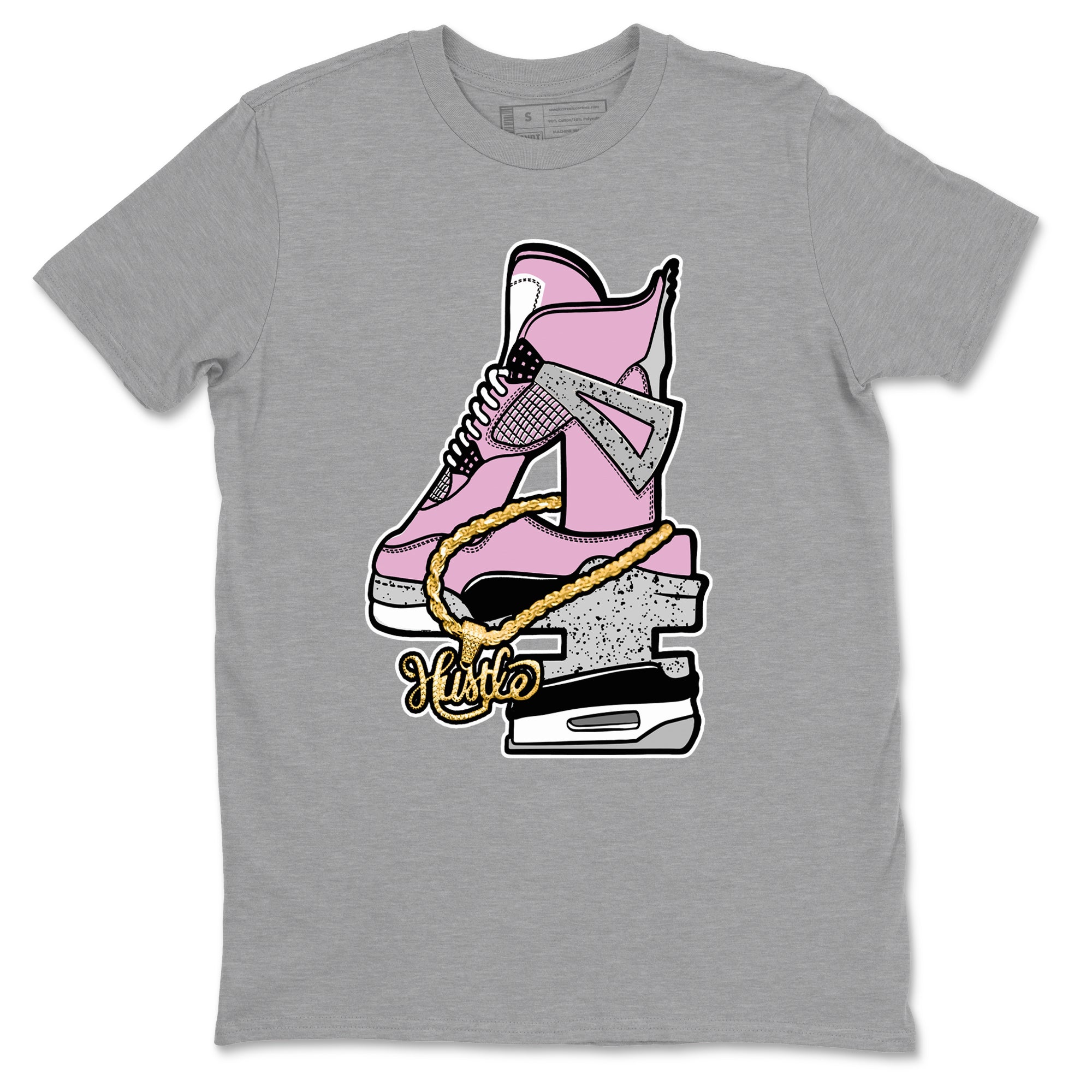 4s Retro Orchid shirts to match jordans Hustle Number 4 sneaker match tees Air Jordan 4 WMNS Orchid match shoes to clothes Drip Gear Zone unisex cotton Heather Grey 2 shirts