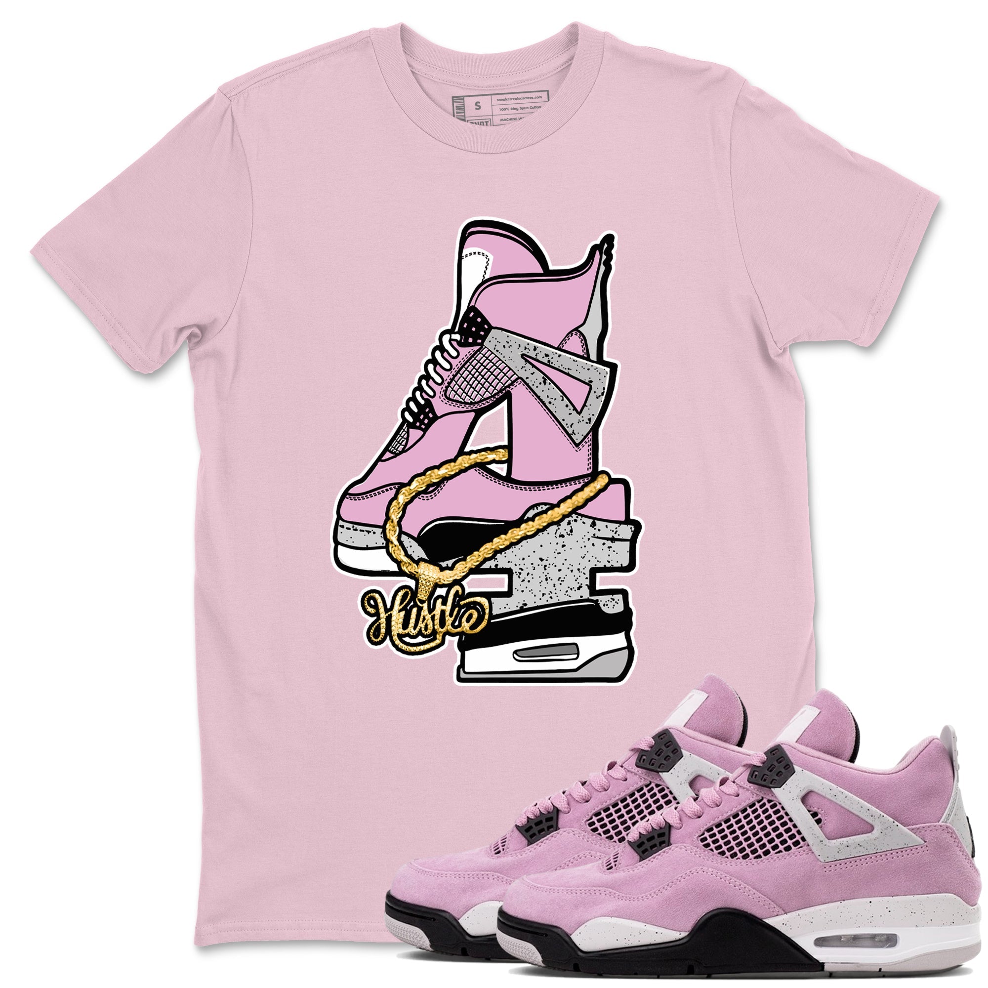 4s Retro Orchid shirts to match jordans Hustle Number 4 sneaker match tees Air Jordan 4 WMNS Orchid match shoes to clothes Drip Gear Zone unisex cotton Pink 1 shirts