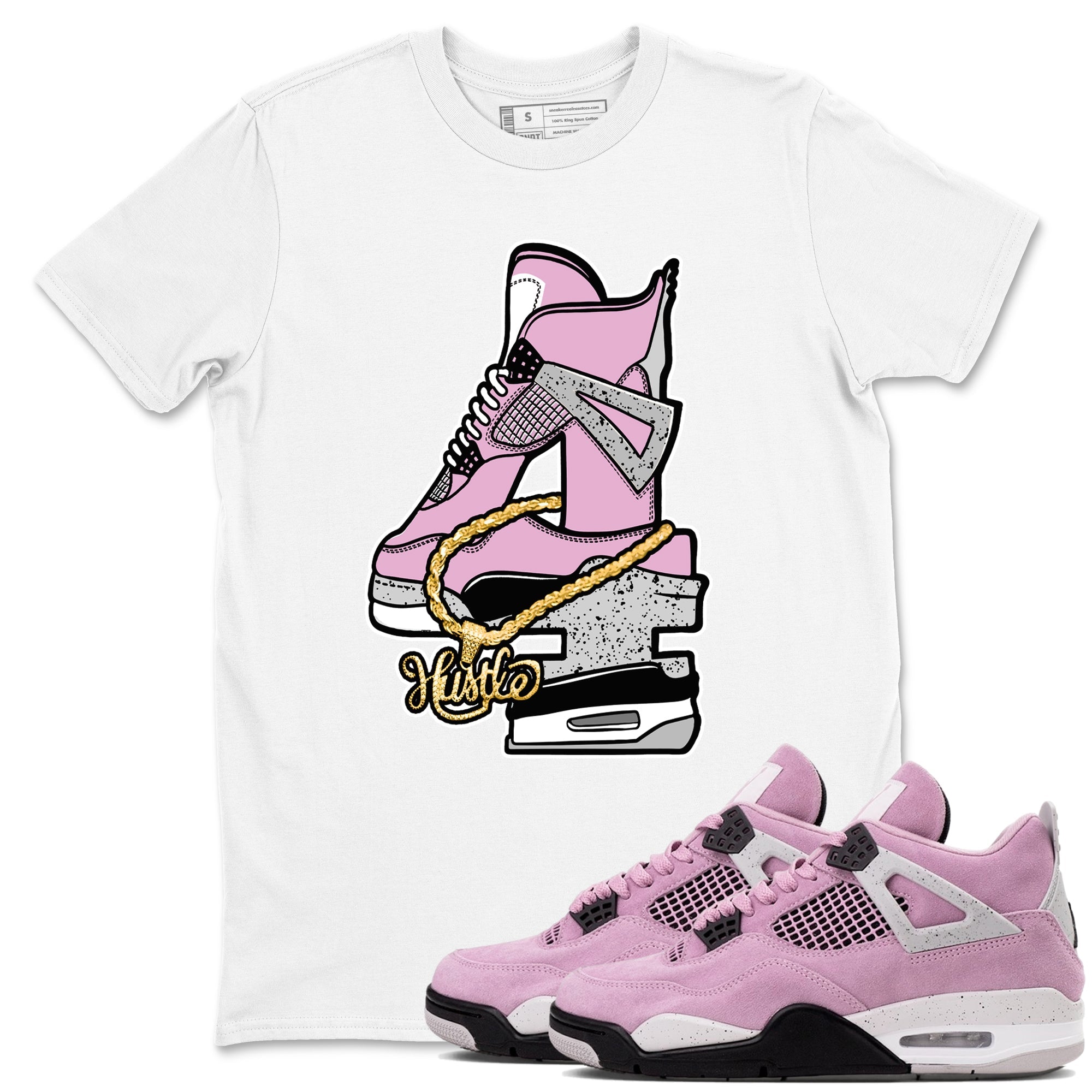 4s Retro Orchid shirts to match jordans Hustle Number 4 sneaker match tees Air Jordan 4 WMNS Orchid match shoes to clothes Drip Gear Zone unisex cotton White 1 shirts