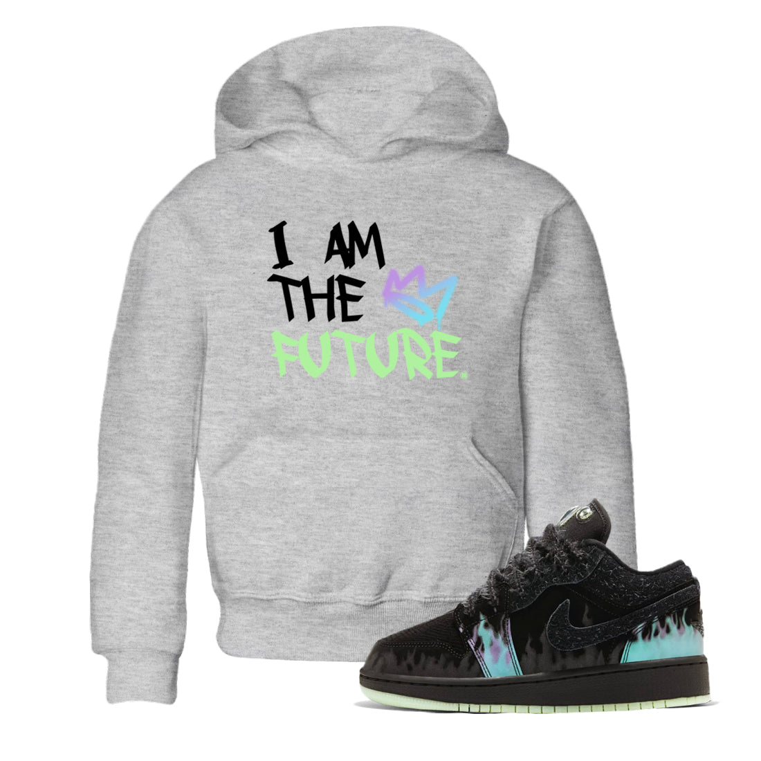 1s Fortune Fly shirts to match jordans I Am The Future sneaker match tees Air Jordan 1 Fortune Fly match shoes to clothes Drip Gear Zone Youth Baby Heather Grey 1 tee