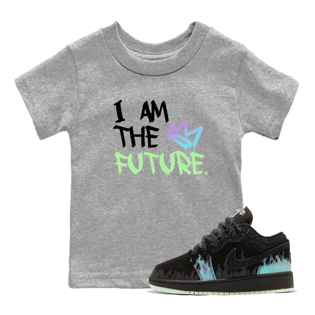 1s Fortune Fly shirts to match jordans I Am The Future sneaker match tees Air Jordan 1 Fortune Fly match shoes to clothes Drip Gear Zone Youth Baby Heather Grey 1 tee