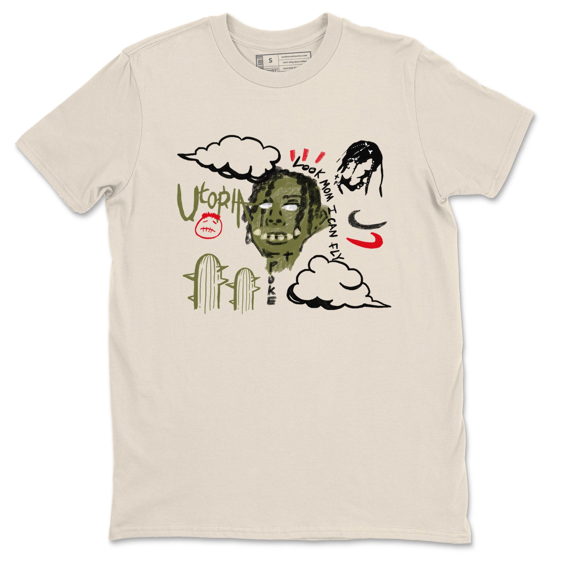 1s Travis Scott Medium Olive shirts to match jordans I Can Fly sneaker match tees Air Jordan 1 Travis Scott Medium Olive Drip Gear Zone streetwear brand Natural 2 unisex cotton tee