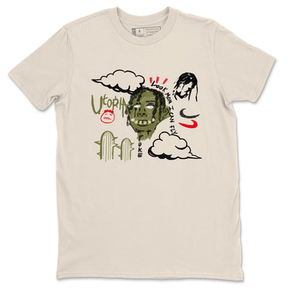 1s Travis Scott Medium Olive shirts to match jordans I Can Fly sneaker match tees Air Jordan 1 Travis Scott Medium Olive Drip Gear Zone streetwear brand Natural 2 unisex cotton tee