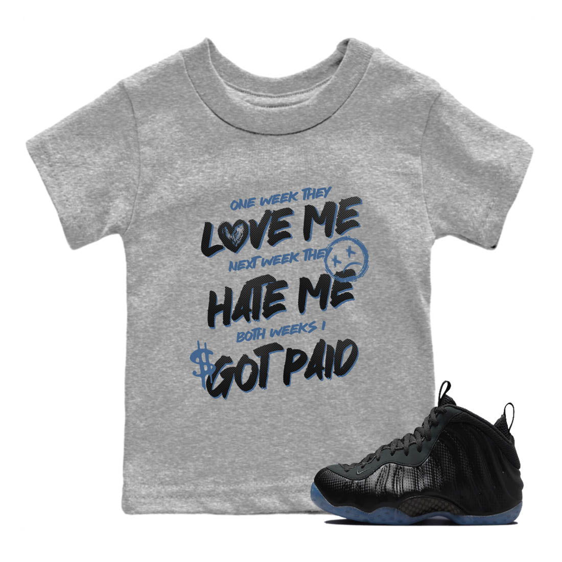 Sneaker Threads  Sneaker Tees To Match Air Foamposite One Carbon Fiber  I Got Paid Youth Graphic Tee Heather Grey 1. Perfect for Jordan releases 2025 colorways.
