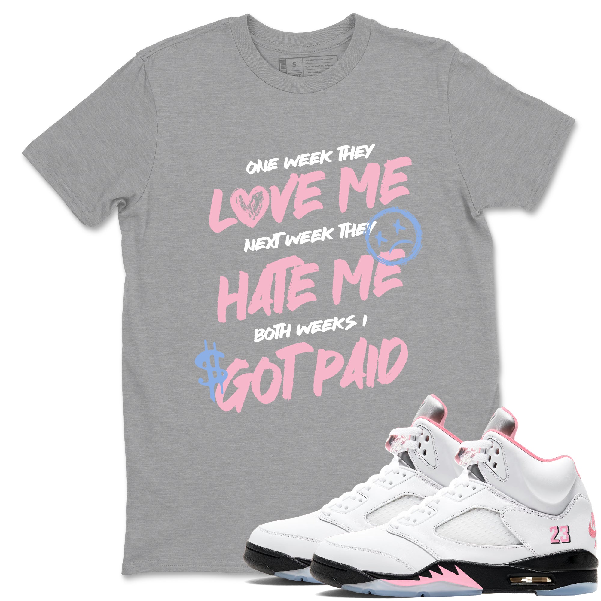 Sneaker match tees  Sneaker Tees To Match Air Jordan 5 Medium Soft Pink Shoes  I Got Paid Tee Heather Grey 1