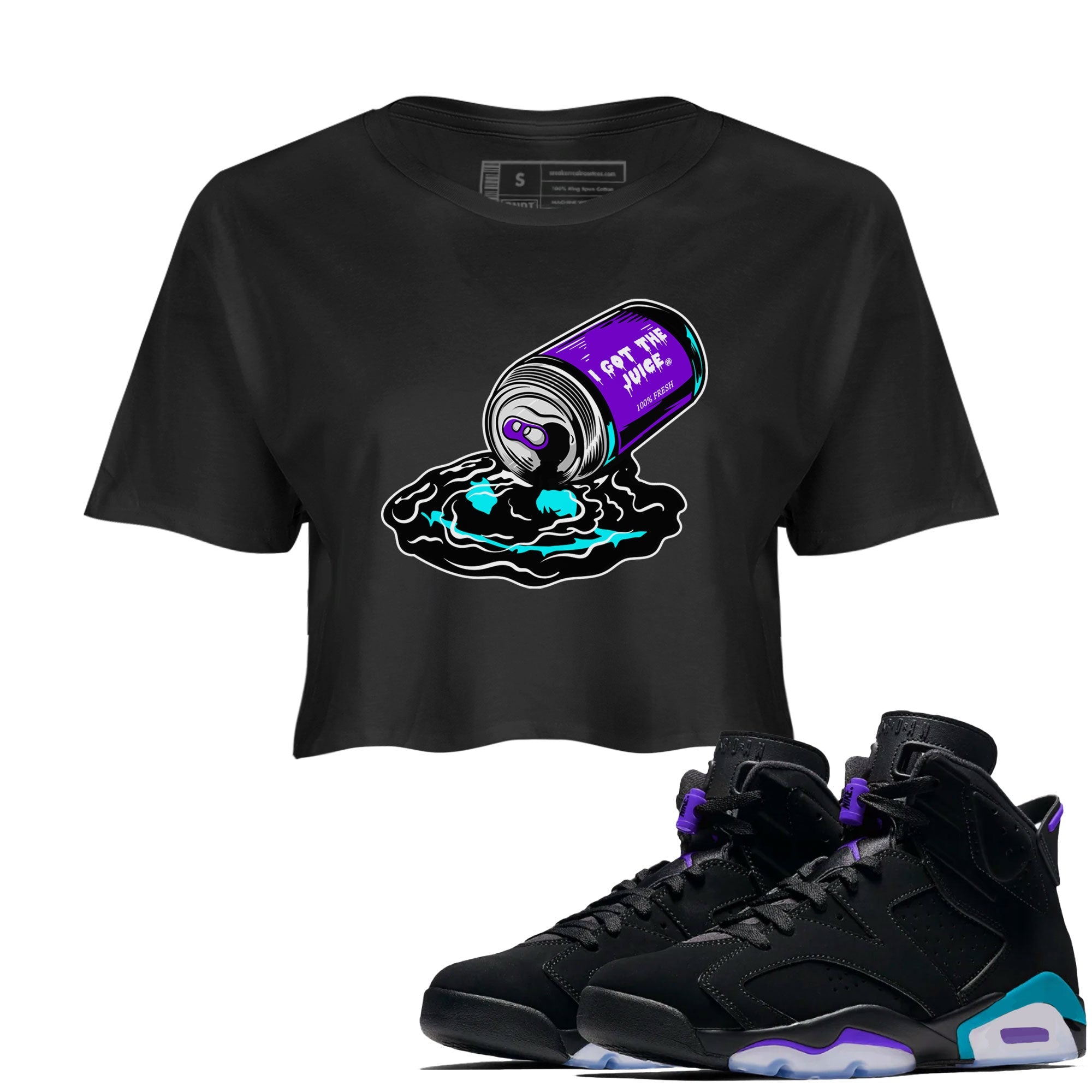 Air Jordan 6 Aqua shirt to match jordans I Got The Juice sneaker tees Jordan 6 Retro Aqua Drip Gear Zone Black 1 Crop T-Shirt