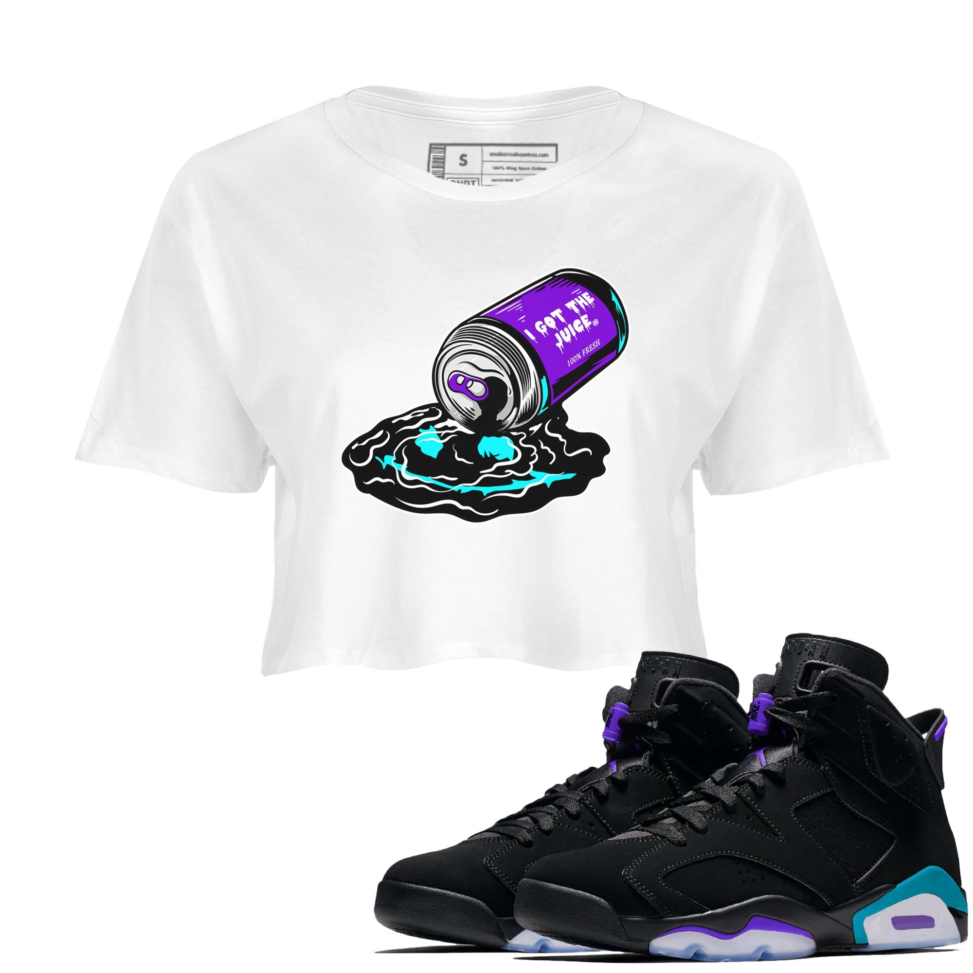 Air Jordan 6 Aqua shirt to match jordans I Got The Juice sneaker tees Jordan 6 Retro Aqua Drip Gear Zone White 1 Crop T-Shirt