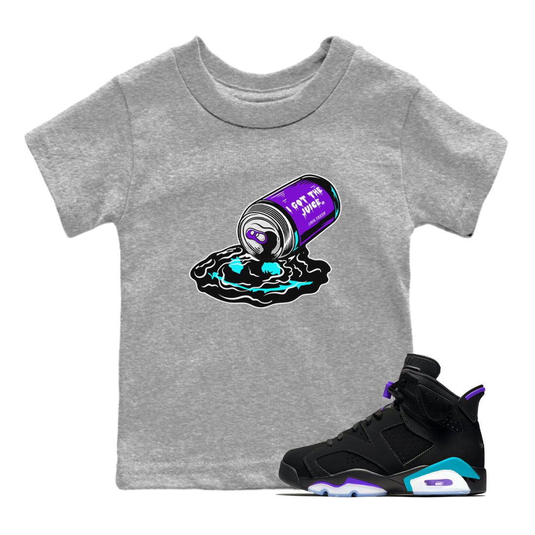 Air Jordan 6 Aqua shirt to match jordans I Got The Juice sneaker tees Jordan 6 Retro Aqua Drip Gear Zone Baby Toddler Heather Grey 1 T-Shirt
