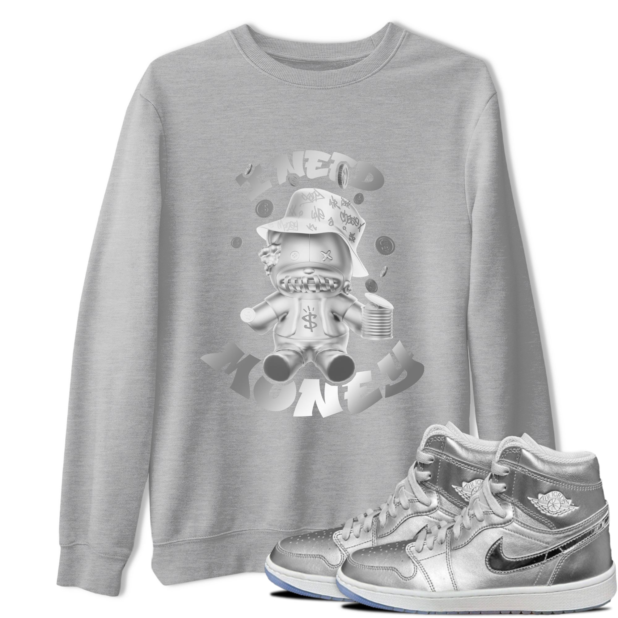 Air Jordan 1 Gift Giving shirt to match jordans I Need Money sneaker tees  Metal tees AJ1 Gift Giving Drip Gear Zone Unisex Heather Grey 1 T-Shirt