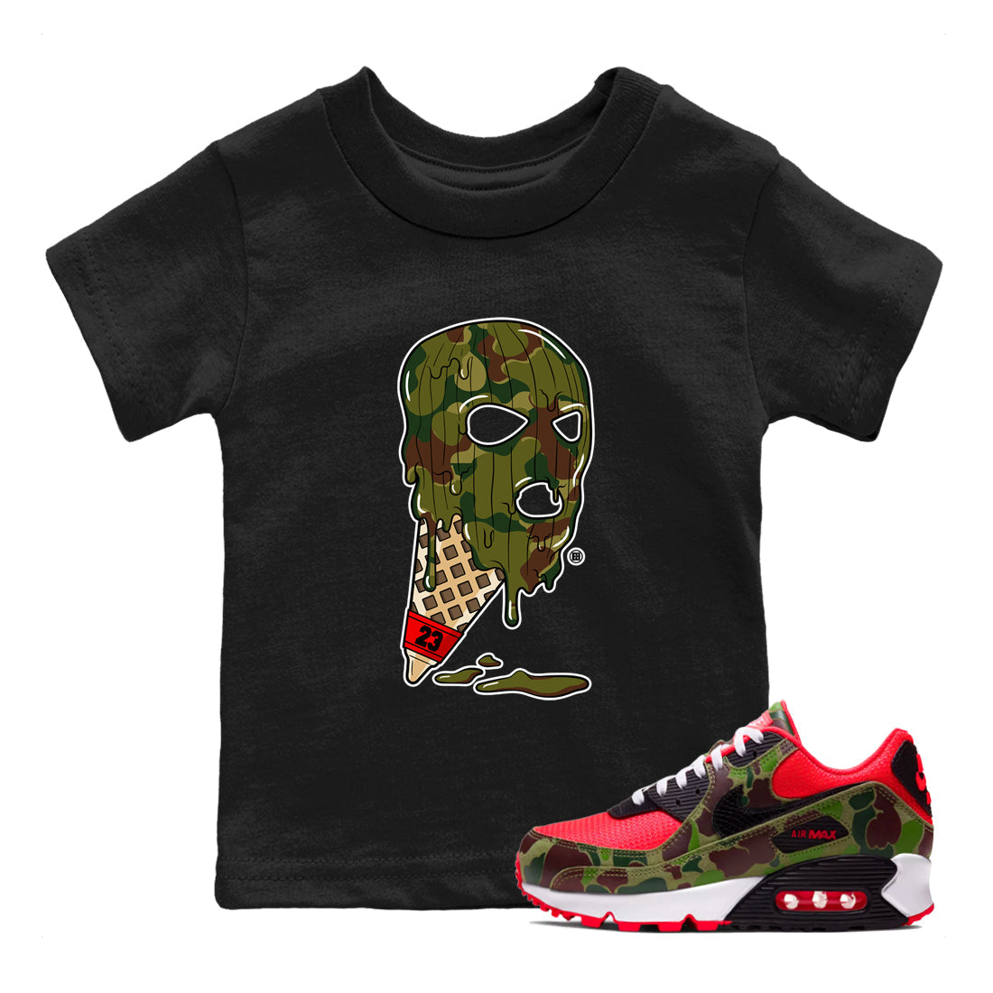 Air Max 90 Reverse Camo shirts to match jordans Ice Cream Mask sneaker match tees Air Max 90 Reverse Duck Camo match shoes to clothes Drip Gear Zone Youth Baby Black 1 tee