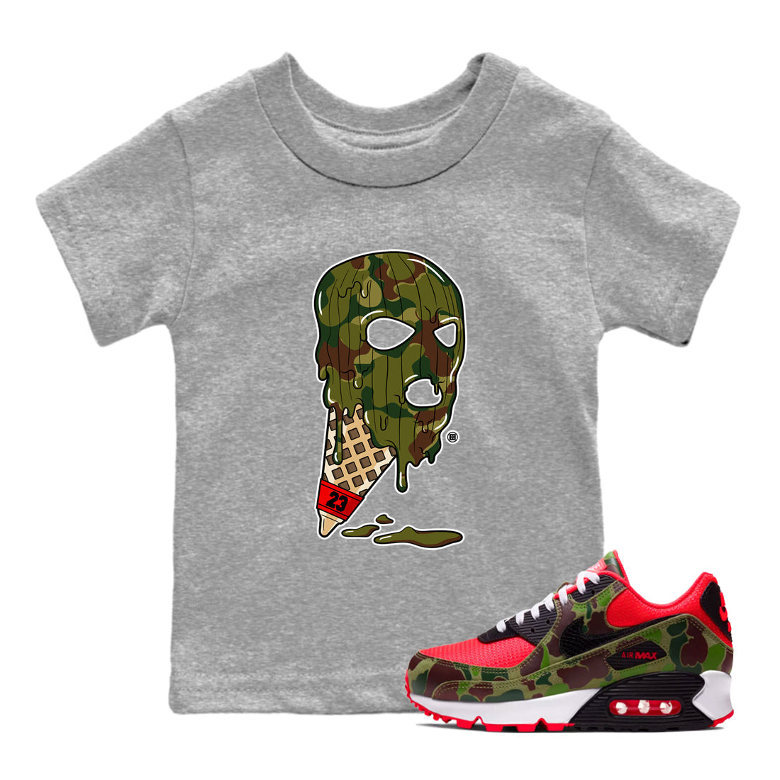 Air Max 90 Reverse Camo shirts to match jordans Ice Cream Mask sneaker match tees Air Max 90 Reverse Duck Camo match shoes to clothes Drip Gear Zone Youth Baby Heather Grey 1 tee