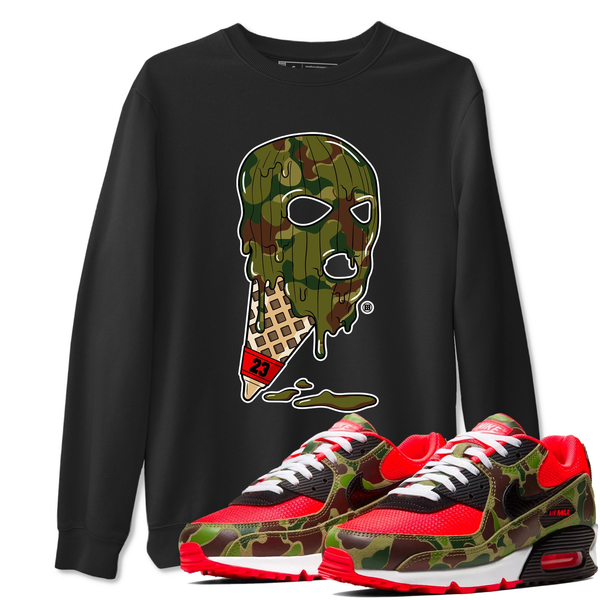 Air Max 90 Reverse Camo shirts to match jordans Ice Cream Mask sneaker match tees Air Max 90 Reverse Duck Camo match shoes to clothes Drip Gear Zone unisex cotton Black 1 shirts