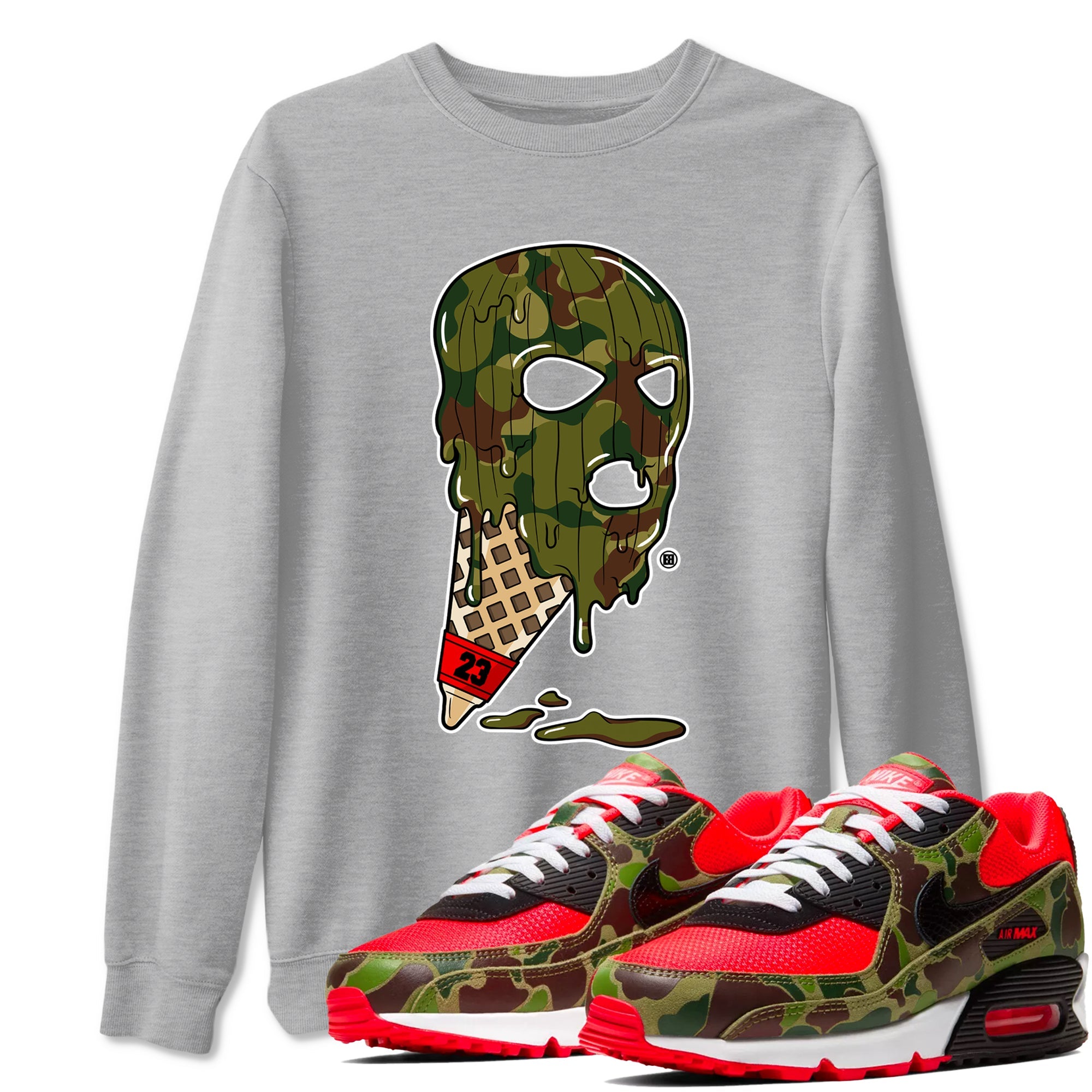 Air Max 90 Reverse Camo shirts to match jordans Ice Cream Mask sneaker match tees Air Max 90 Reverse Duck Camo match shoes to clothes Drip Gear Zone unisex cotton Heather Grey 1 shirts