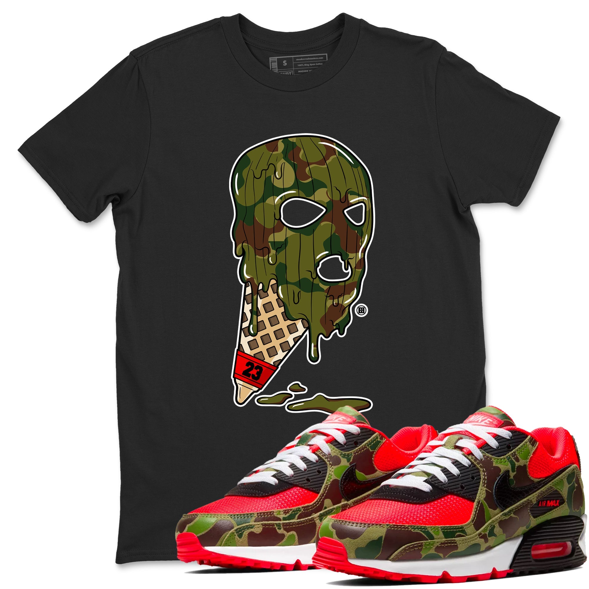 Air Max 90 Reverse Camo shirts to match jordans Ice Cream Mask sneaker match tees Air Max 90 Reverse Duck Camo match shoes to clothes Drip Gear Zone unisex cotton Black 1 shirts