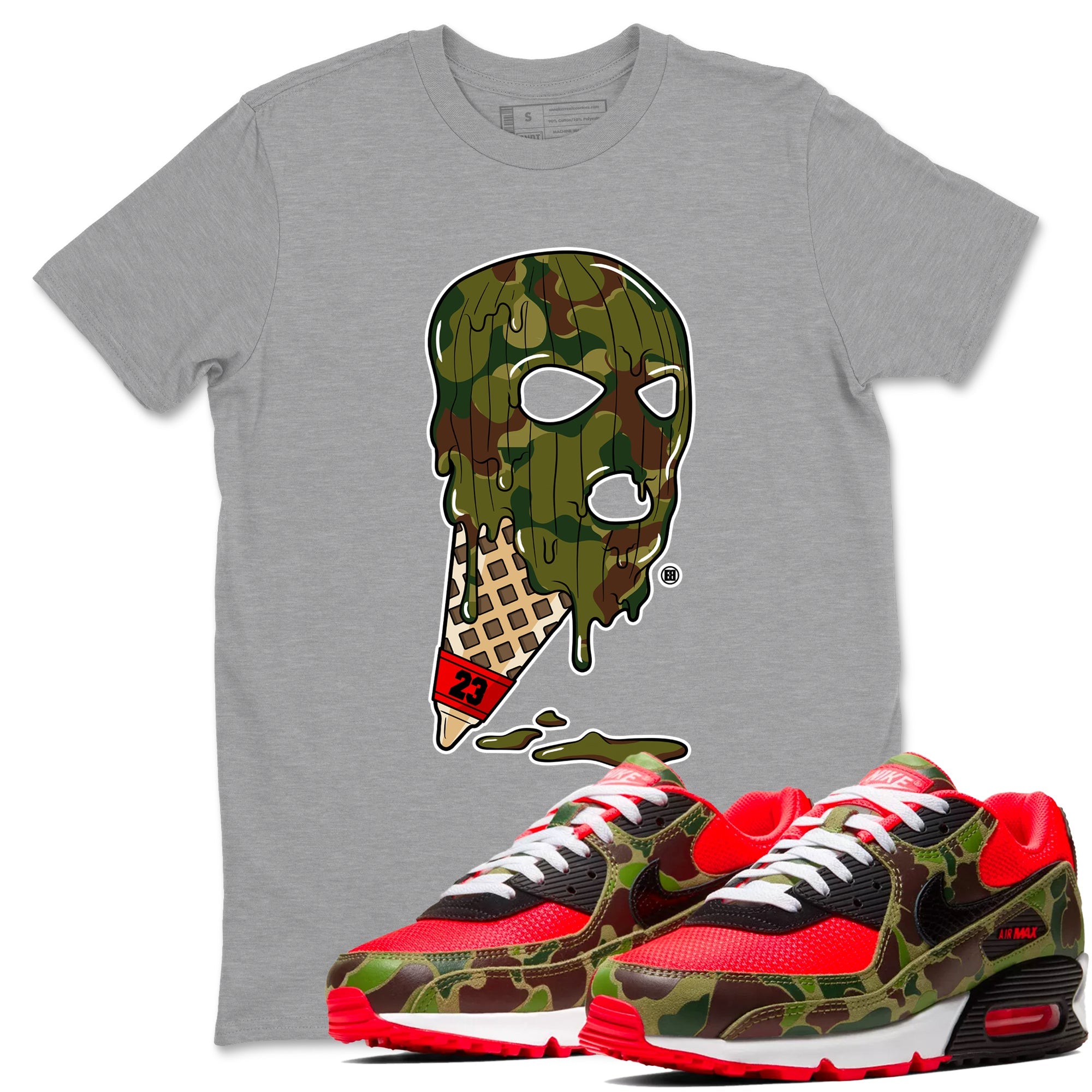 Air Max 90 Reverse Camo shirts to match jordans Ice Cream Mask sneaker match tees Air Max 90 Reverse Duck Camo match shoes to clothes Drip Gear Zone unisex cotton Heather Grey 1 shirts