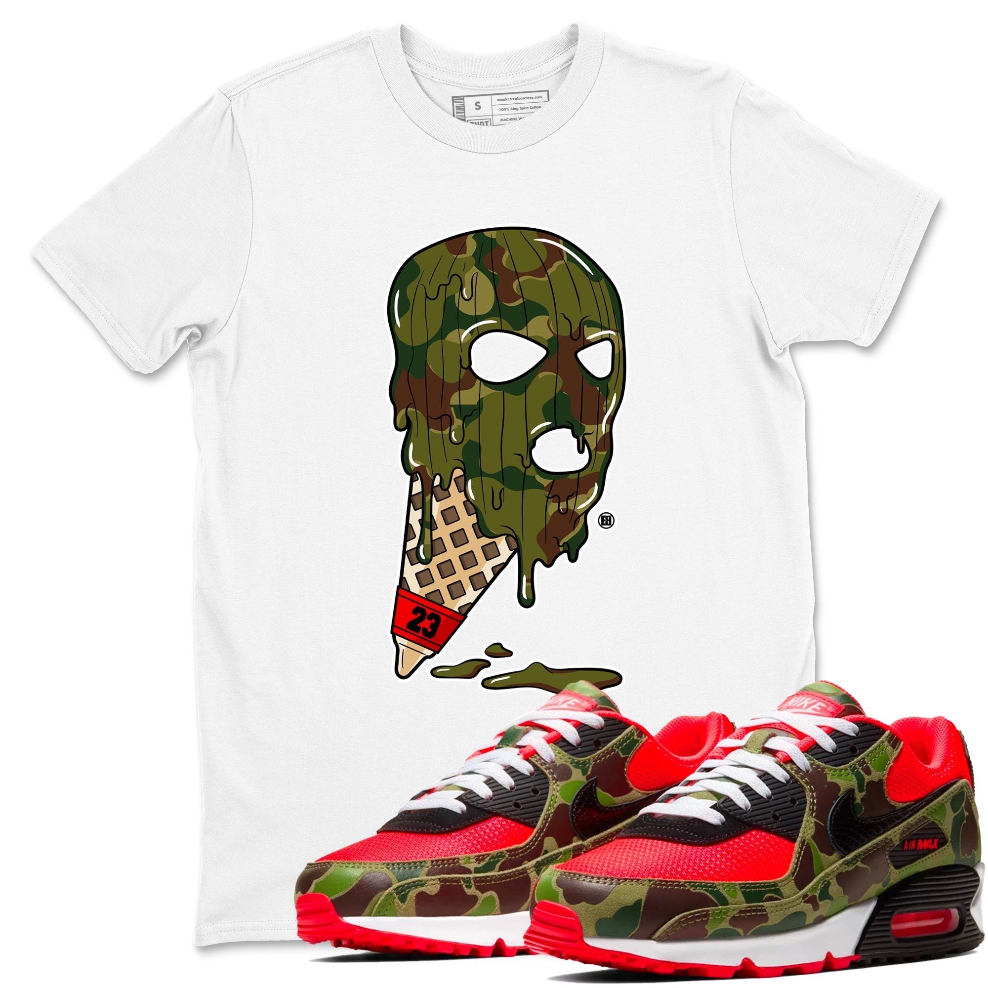 Air Max 90 Reverse Camo shirts to match jordans Ice Cream Mask sneaker match tees Air Max 90 Reverse Duck Camo match shoes to clothes Drip Gear Zone unisex cotton White 1 shirts