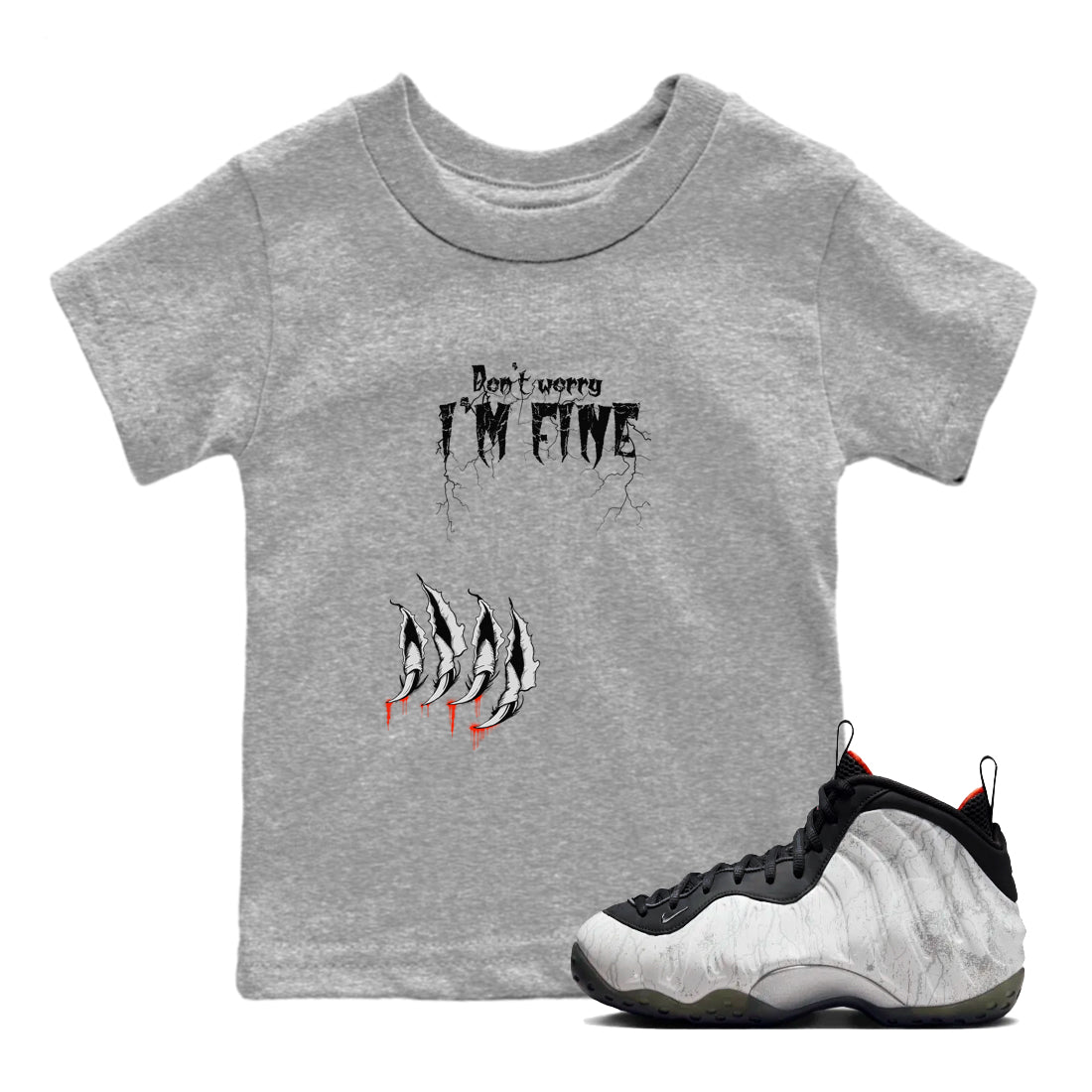 Foams One Jin shirts to match jordans I'm Fine sneaker match tees Air Foamposite One Jin match shoes to clothes Drip Gear Zone Youth Baby Heather Grey 1 tee