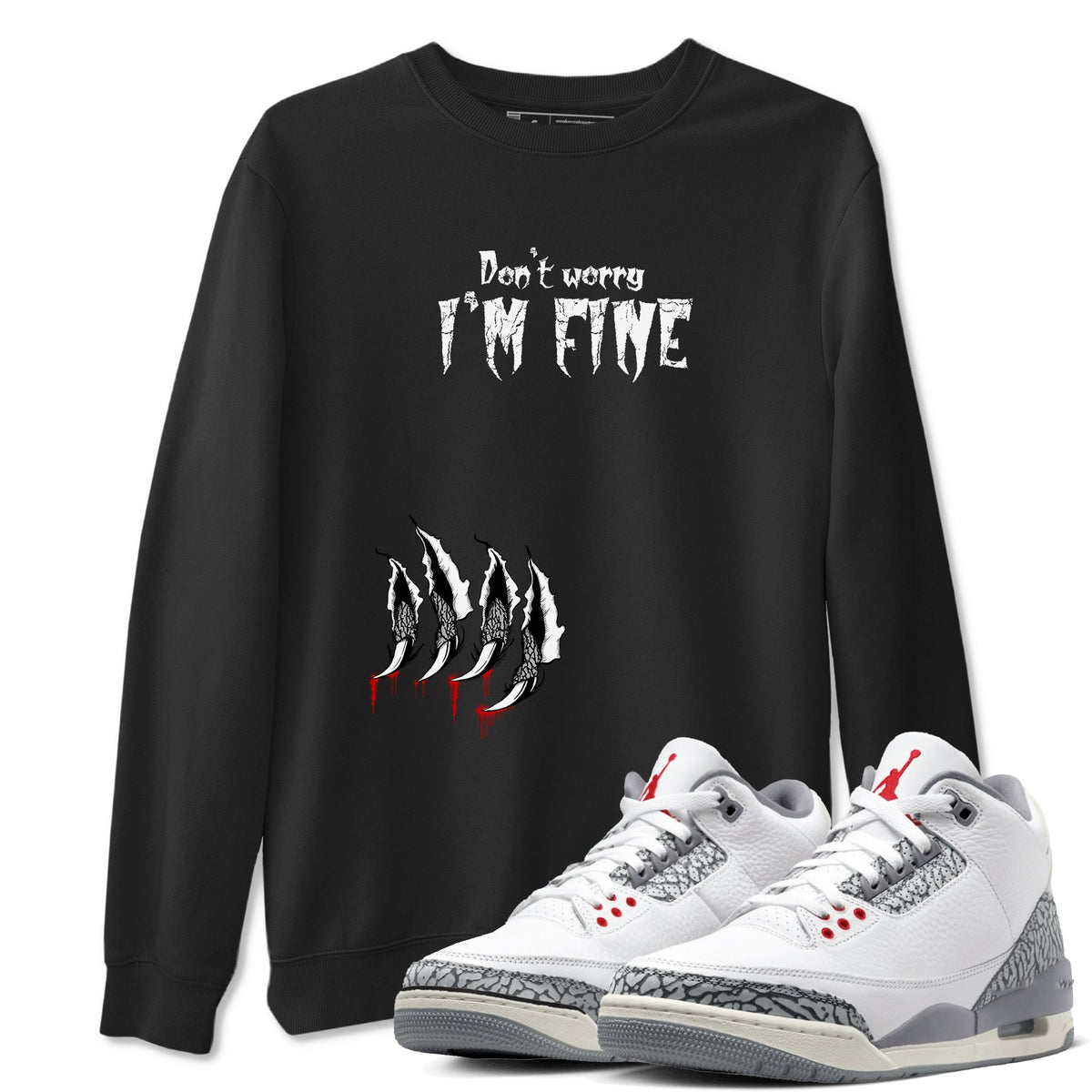 3s Cement Grey shirts to match jordans I'm Fine sneaker match tees Air Jordan 3 Cement Grey Drip Gear Zone unisex cotton Black 1 crew neck shirts