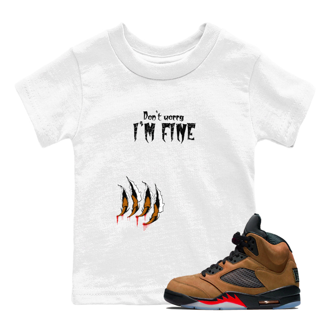 5s Archaeo Brown shirts to match jordans I'm Fine sneaker match tees Air Jordan 5 Archaeo Brown match shoes to clothes Drip Gear Zone Youth Baby White 1 tee