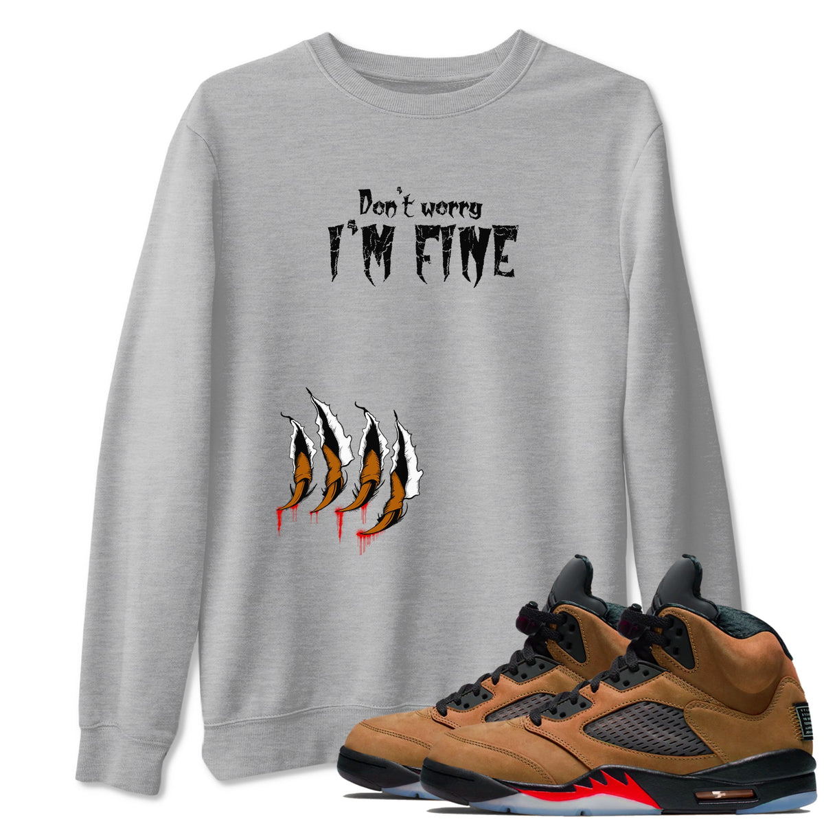 5s Archaeo Brown shirts to match jordans I'm Fine sneaker match tees Air Jordan 5 Archaeo Brown match shoes to clothes Drip Gear Zone unisex cotton Heather Grey 1 shirts