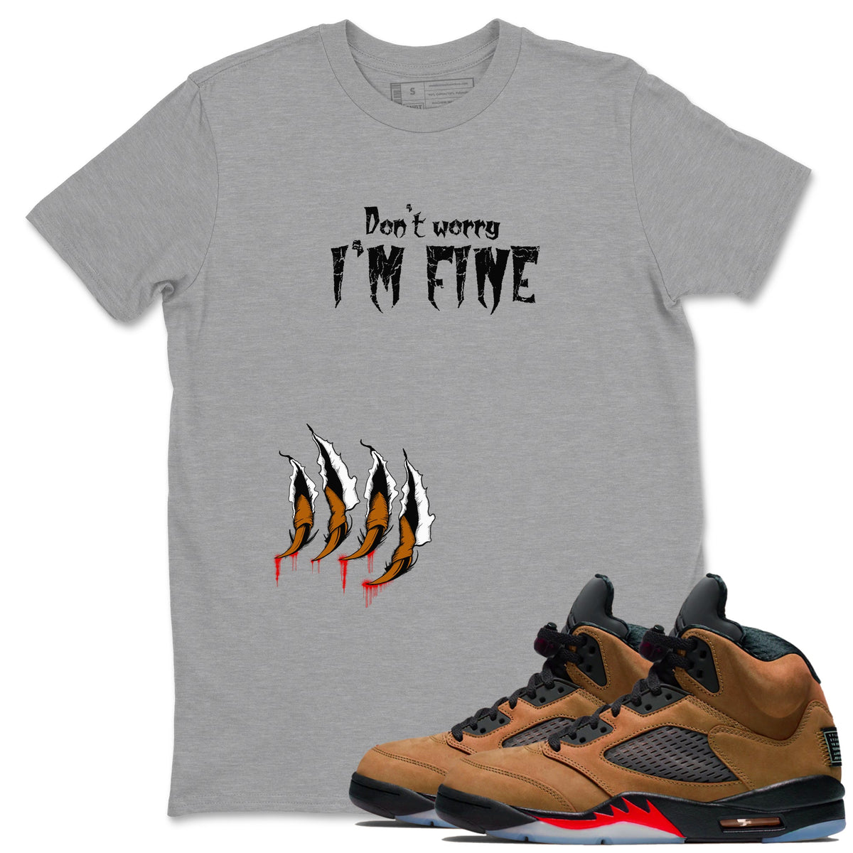 5s Archaeo Brown shirts to match jordans I'm Fine sneaker match tees Air Jordan 5 Archaeo Brown match shoes to clothes Drip Gear Zone unisex cotton Heather Grey 1 shirts