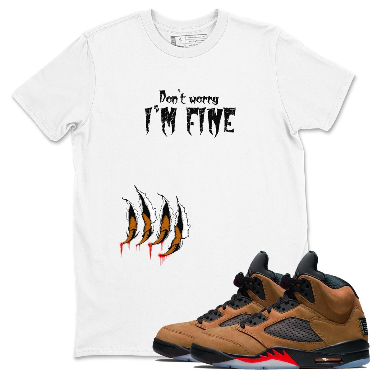 5s Archaeo Brown shirts to match jordans I'm Fine sneaker match tees Air Jordan 5 Archaeo Brown match shoes to clothes Drip Gear Zone unisex cotton White 1 shirts