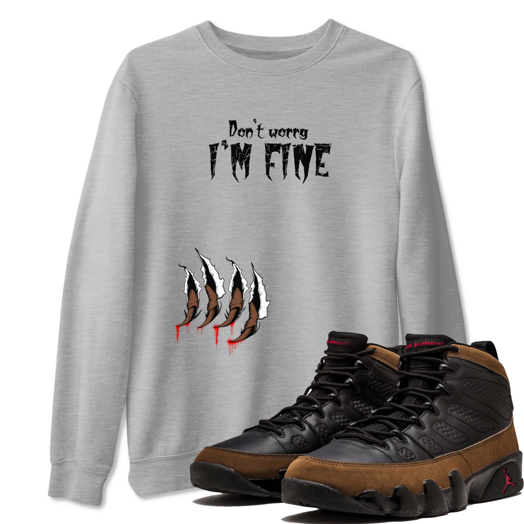9s Olive shirts to match jordans I'm Fine sneaker match tees Air Jordan 9 Olive match shoes to clothes Drip Gear Zone unisex cotton Heather Grey 1 shirts