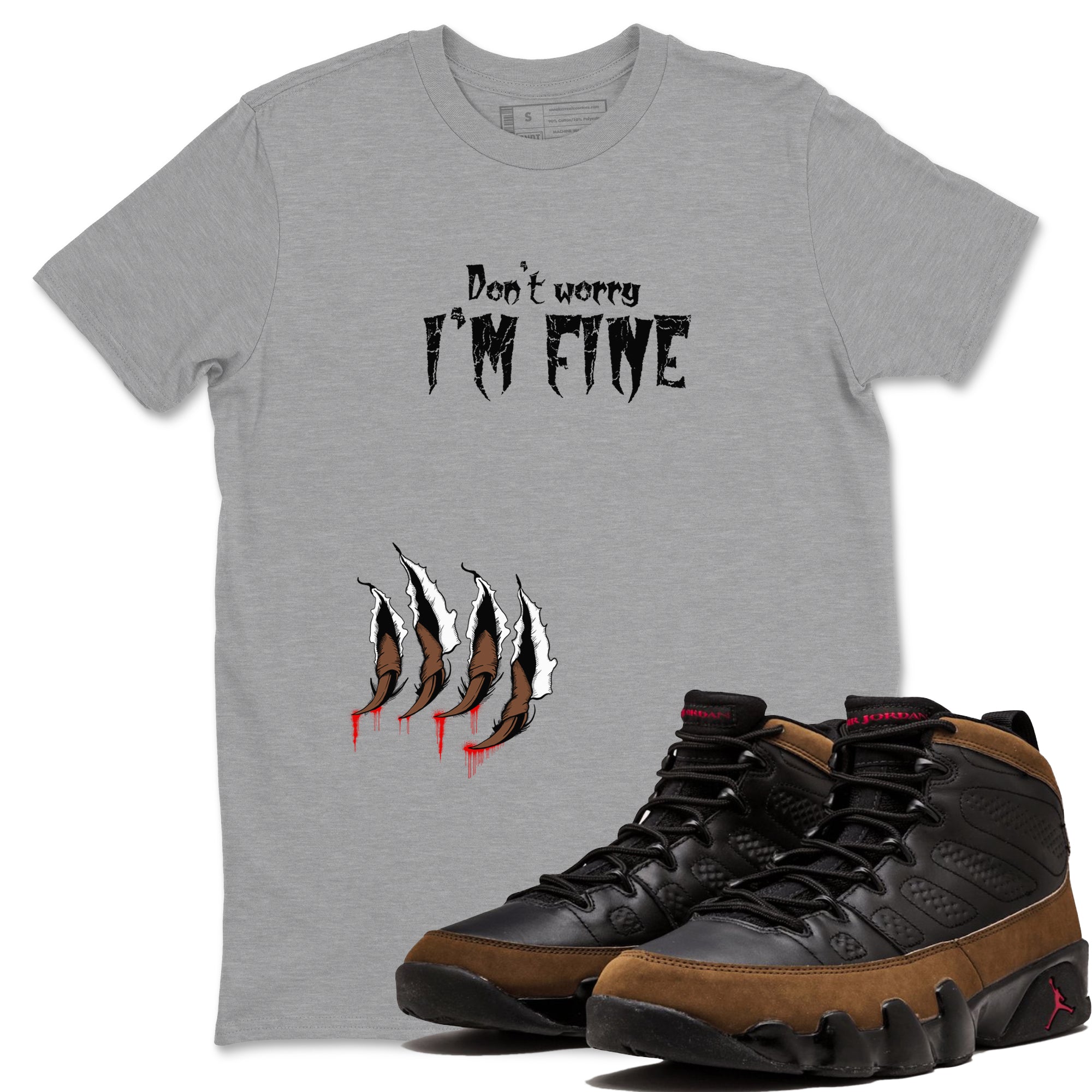 9s Olive shirts to match jordans I'm Fine sneaker match tees Air Jordan 9 Olive match shoes to clothes Drip Gear Zone unisex cotton Heather Grey 1 shirts