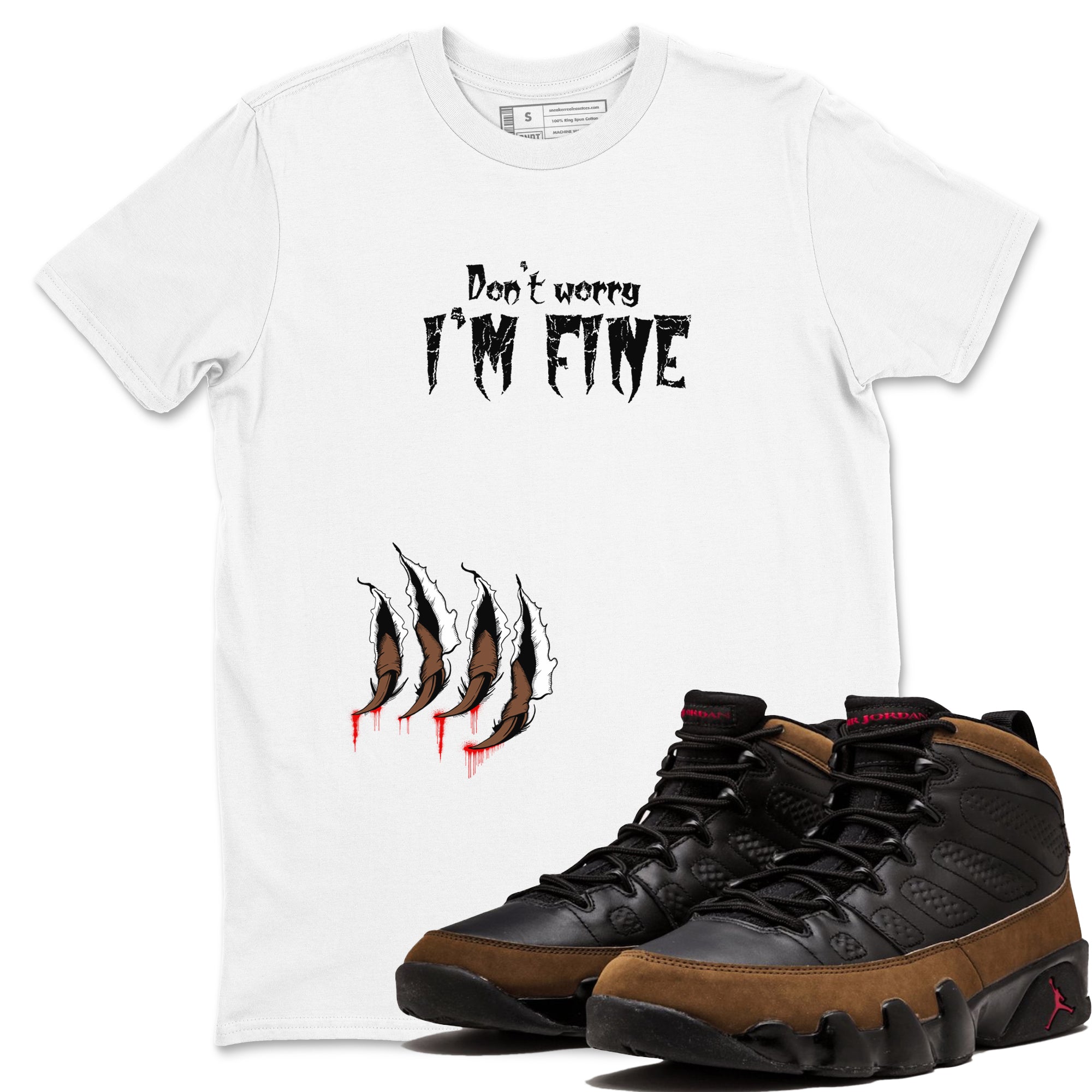 9s Olive shirts to match jordans I'm Fine sneaker match tees Air Jordan 9 Olive match shoes to clothes Drip Gear Zone unisex cotton White 1 shirts