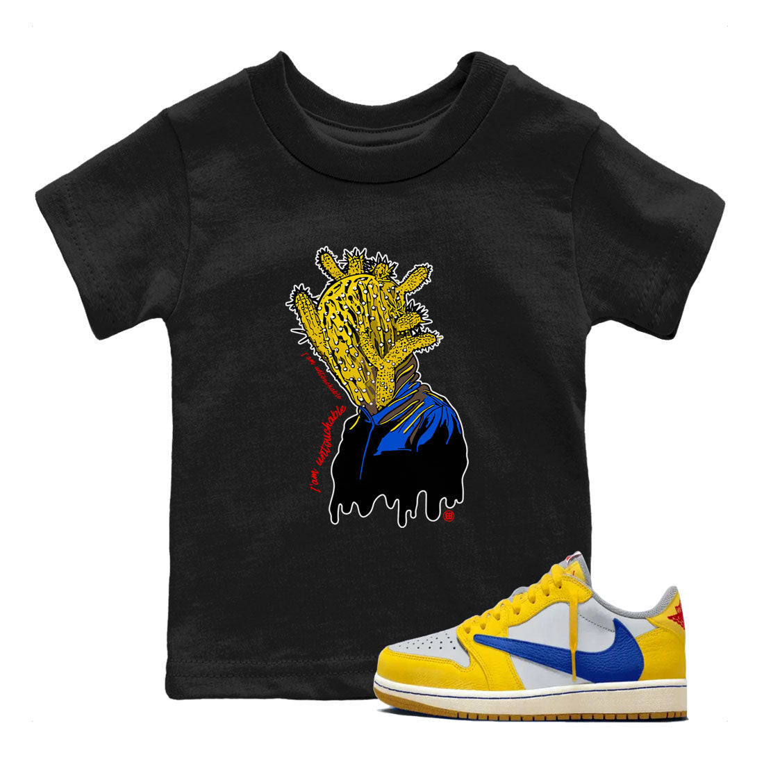 1s Travis Scott Canary shirt to match jordans I'm Untouchable sneaker tees Air Jordan 1 Travis Scott Canary Drip Gear Zone baby toddler Black 1 cotton Shirt