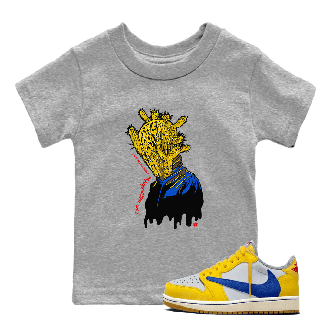1s Travis Scott Canary shirt to match jordans I'm Untouchable sneaker tees Air Jordan 1 Travis Scott Canary Drip Gear Zone baby toddler Heather Grey 1 cotton Shirt