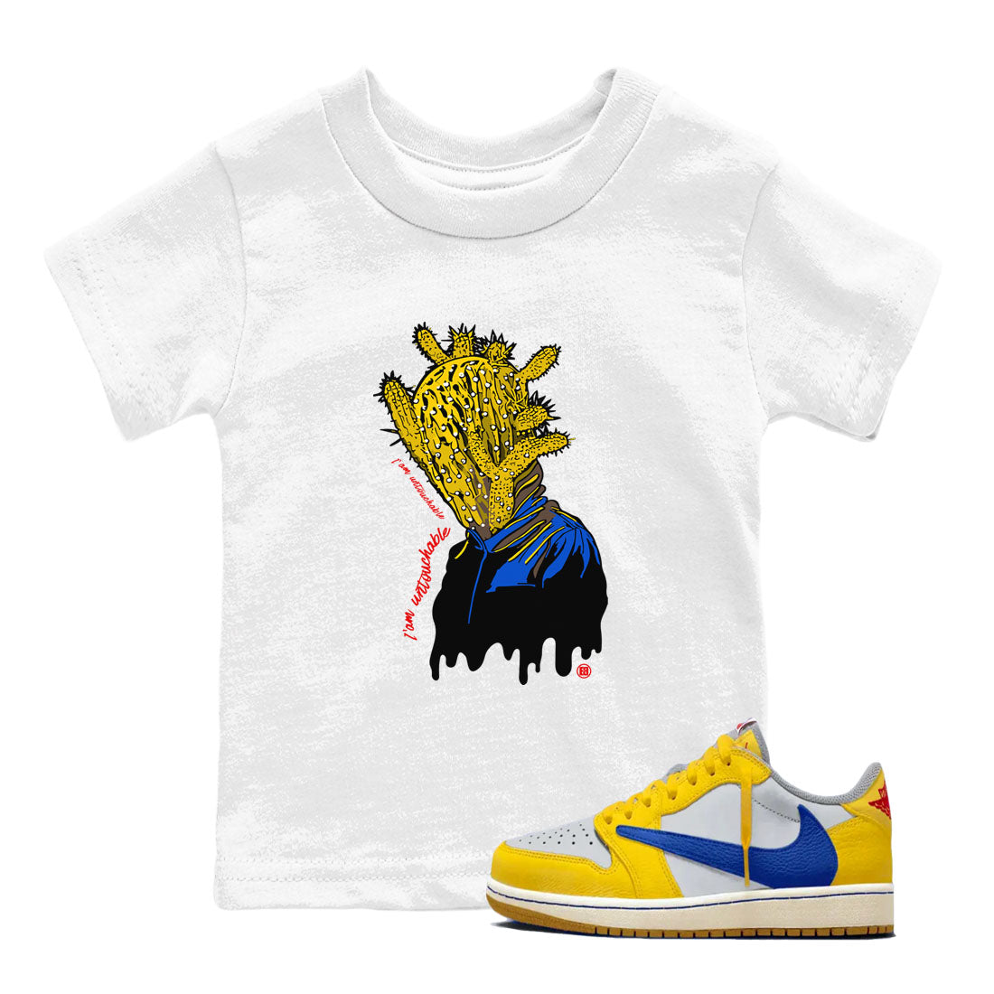 1s Travis Scott Canary shirt to match jordans I'm Untouchable sneaker tees Air Jordan 1 Travis Scott Canary Drip Gear Zone baby toddler White 1 cotton Shirt