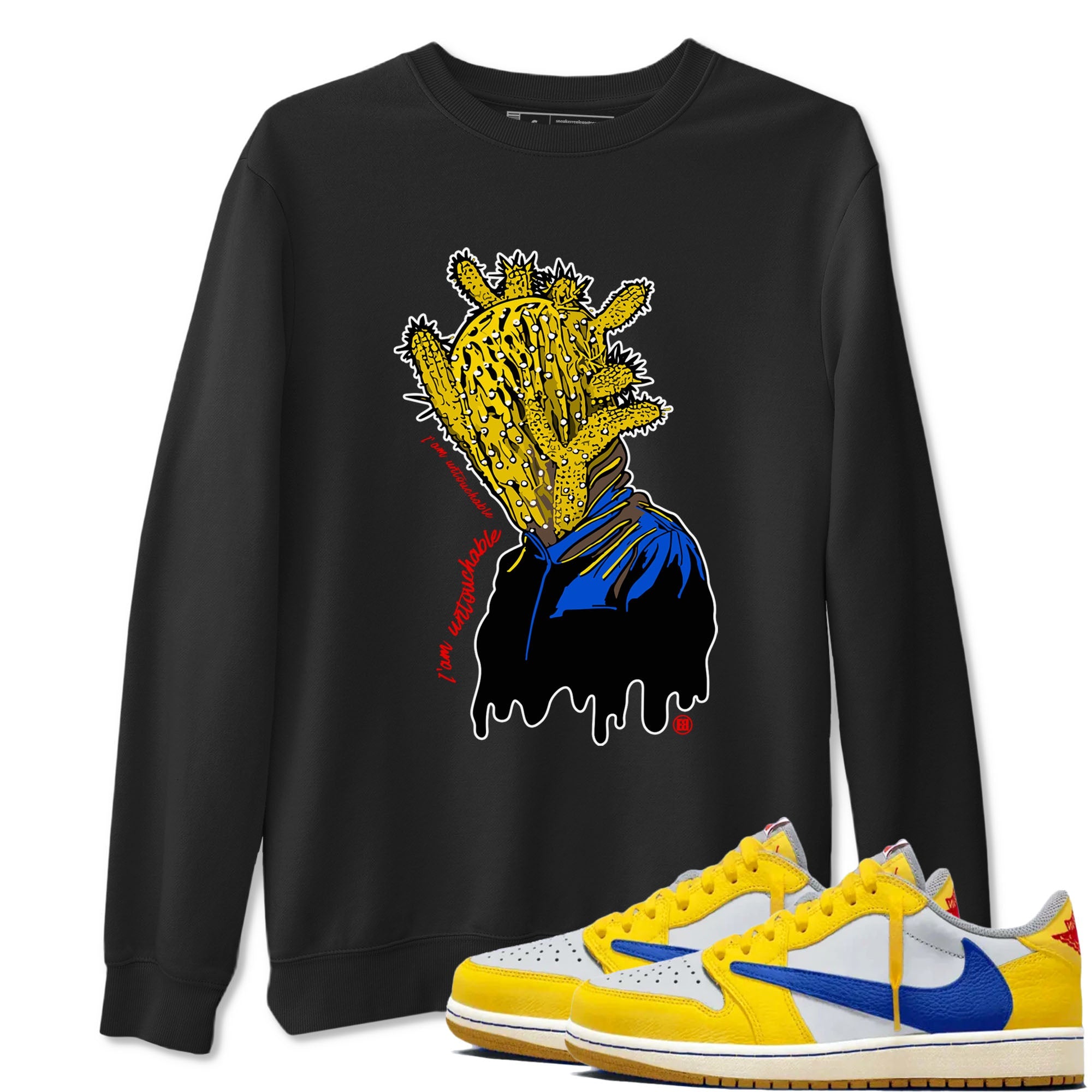 1s Travis Scott Canary shirt to match jordans I'm Untouchable sneaker tees Air Jordan 1 Travis Scott Canary Drip Gear Zone unisex cotton Black 1 crew neck shirt