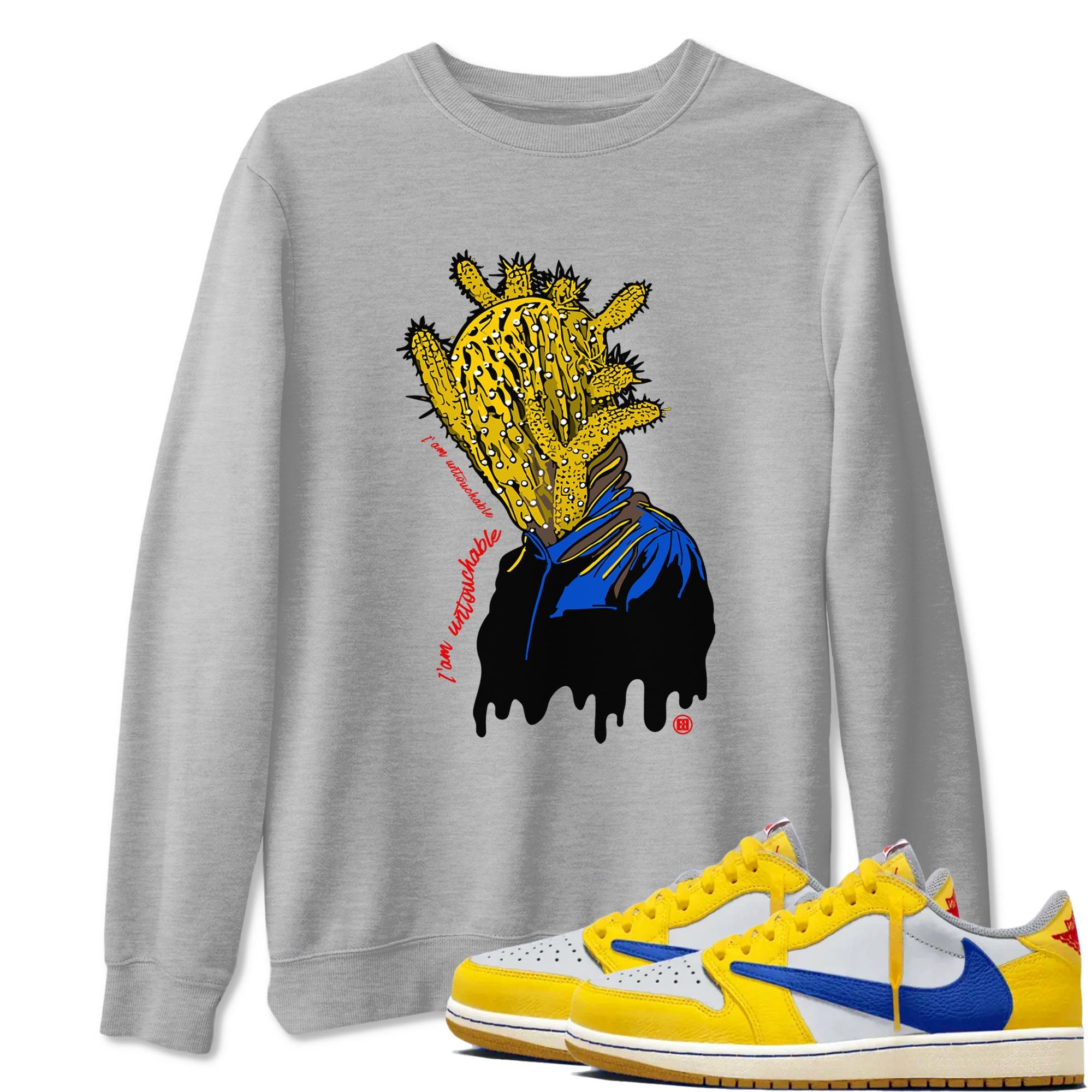 1s Travis Scott Canary shirt to match jordans I'm Untouchable sneaker tees Air Jordan 1 Travis Scott Canary Drip Gear Zone unisex cotton Heather Grey 1 crew neck shirt