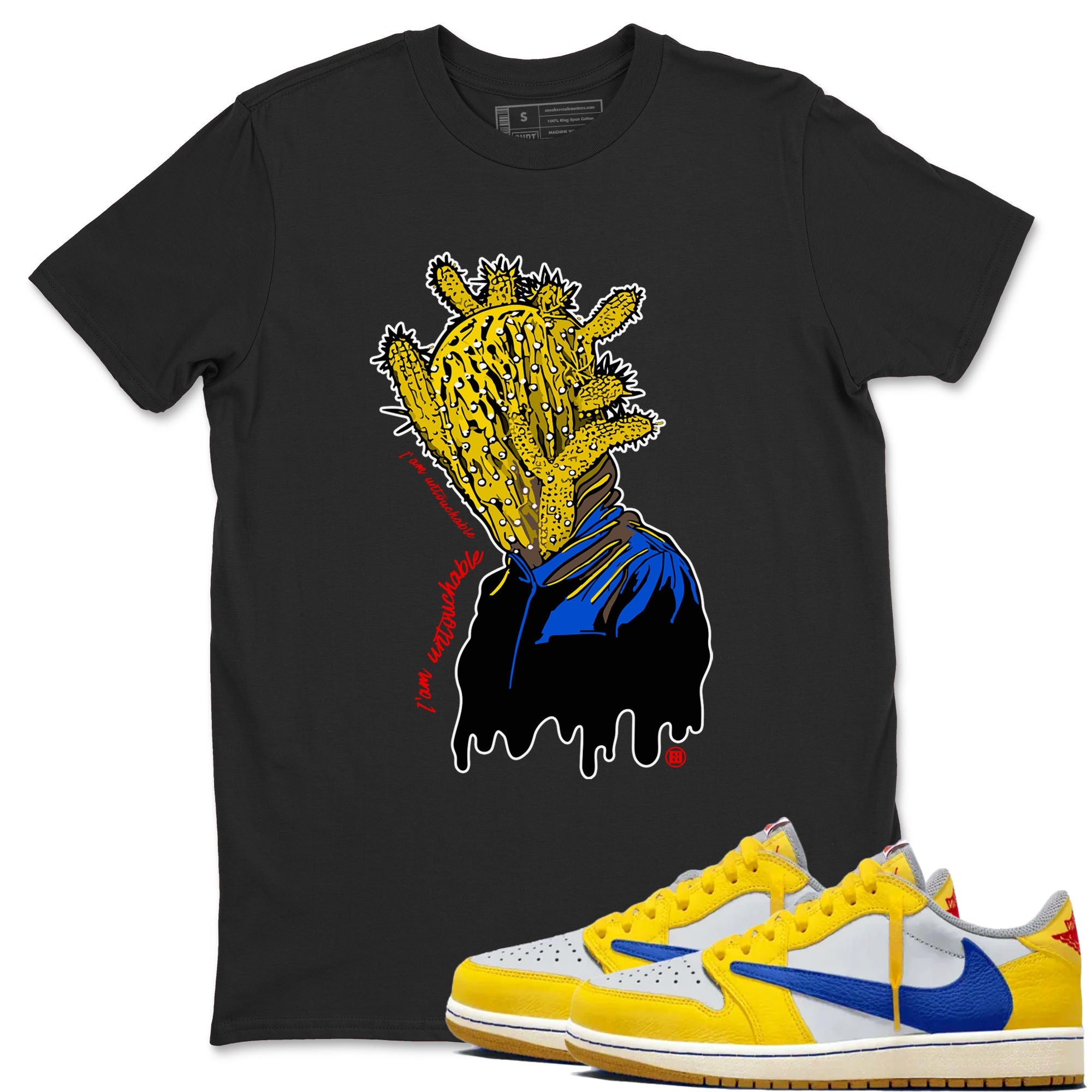 1s Travis Scott Canary shirt to match jordans I'm Untouchable sneaker tees Air Jordan 1 Travis Scott Canary Drip Gear Zone unisex cotton Black 1 crew neck shirt