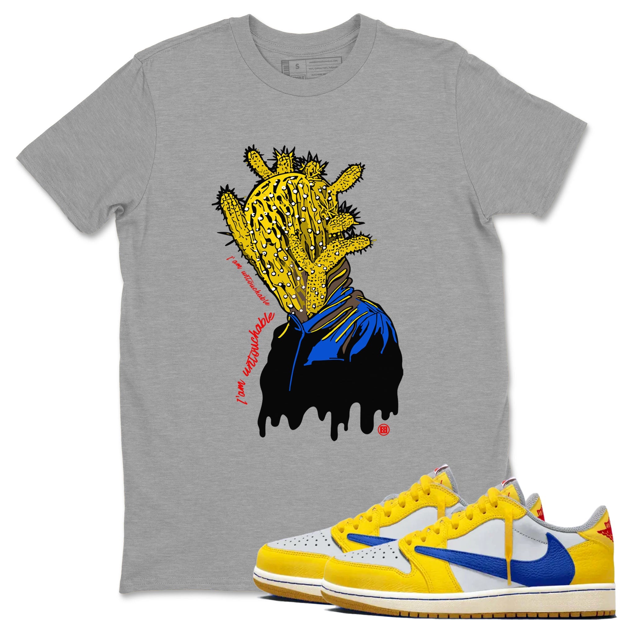 1s Travis Scott Canary shirt to match jordans I'm Untouchable sneaker tees Air Jordan 1 Travis Scott Canary Drip Gear Zone unisex cotton Heather Grey 1 crew neck shirt