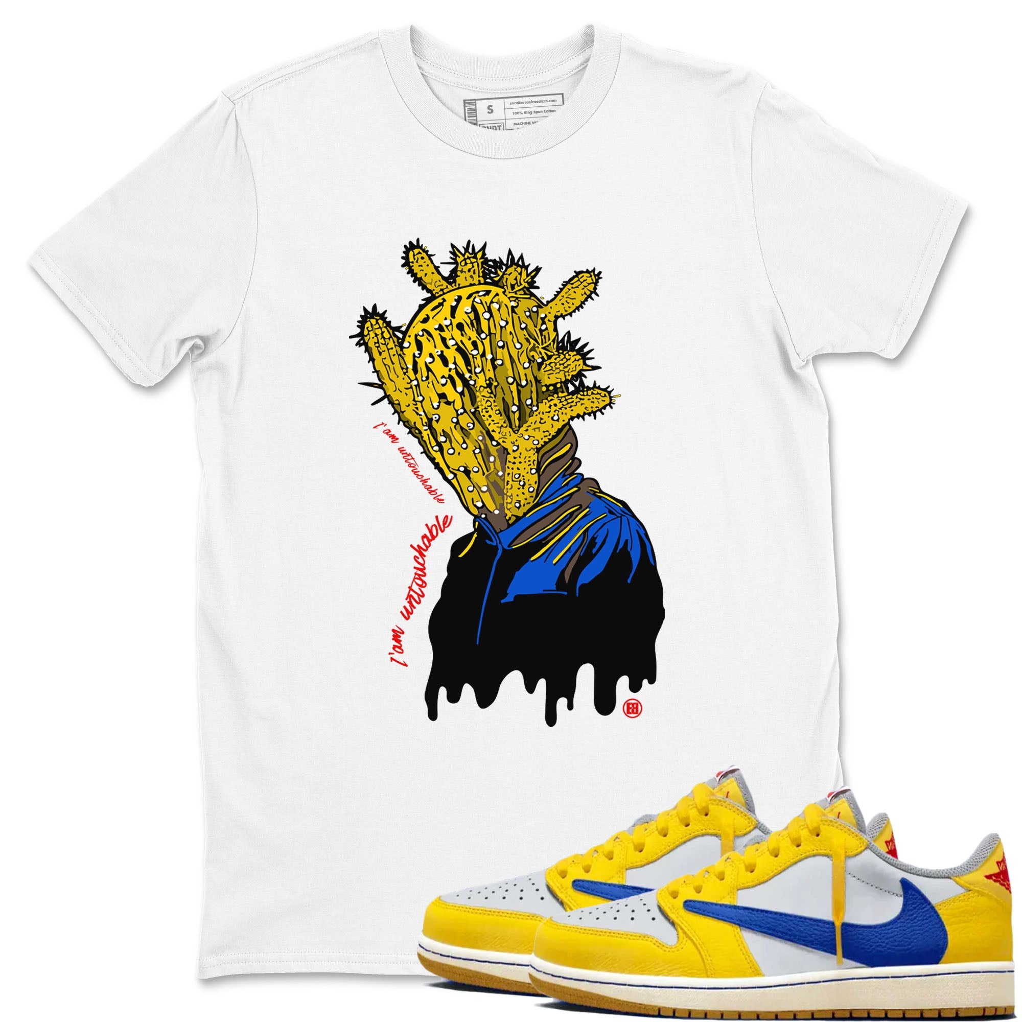 1s Travis Scott Canary shirt to match jordans I'm Untouchable sneaker tees Air Jordan 1 Travis Scott Canary Drip Gear Zone unisex cotton White 1 crew neck shirt
