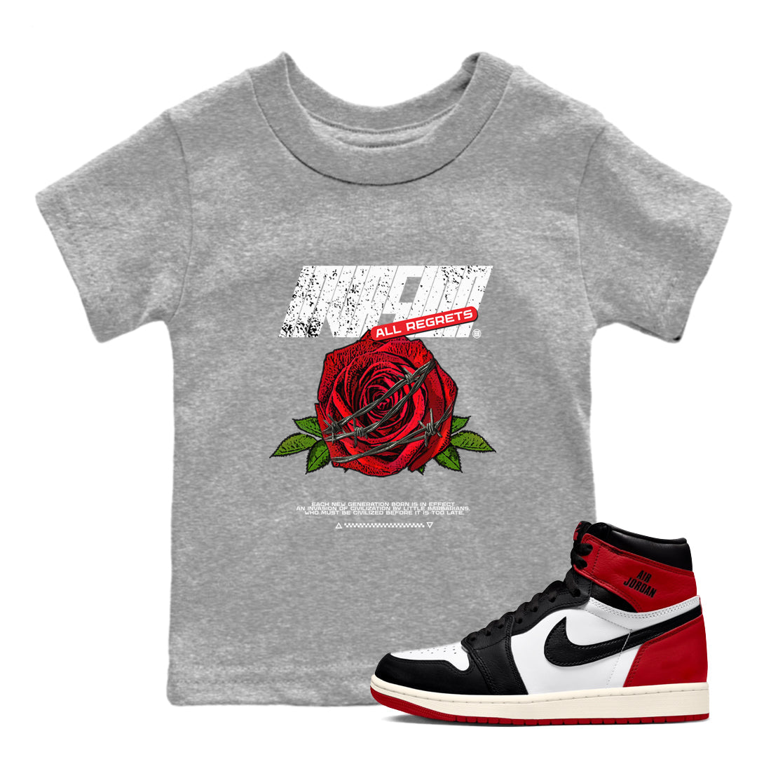 Air Jordan 1 High OG Black Toe Reimagined shirts to match jordans Invasions sneaker match tees 1s Black Toe Reimagined Sneaker Shirts Drip Gear Zone streetwear brand Baby and Youth Heather Grey 1 cotton tee