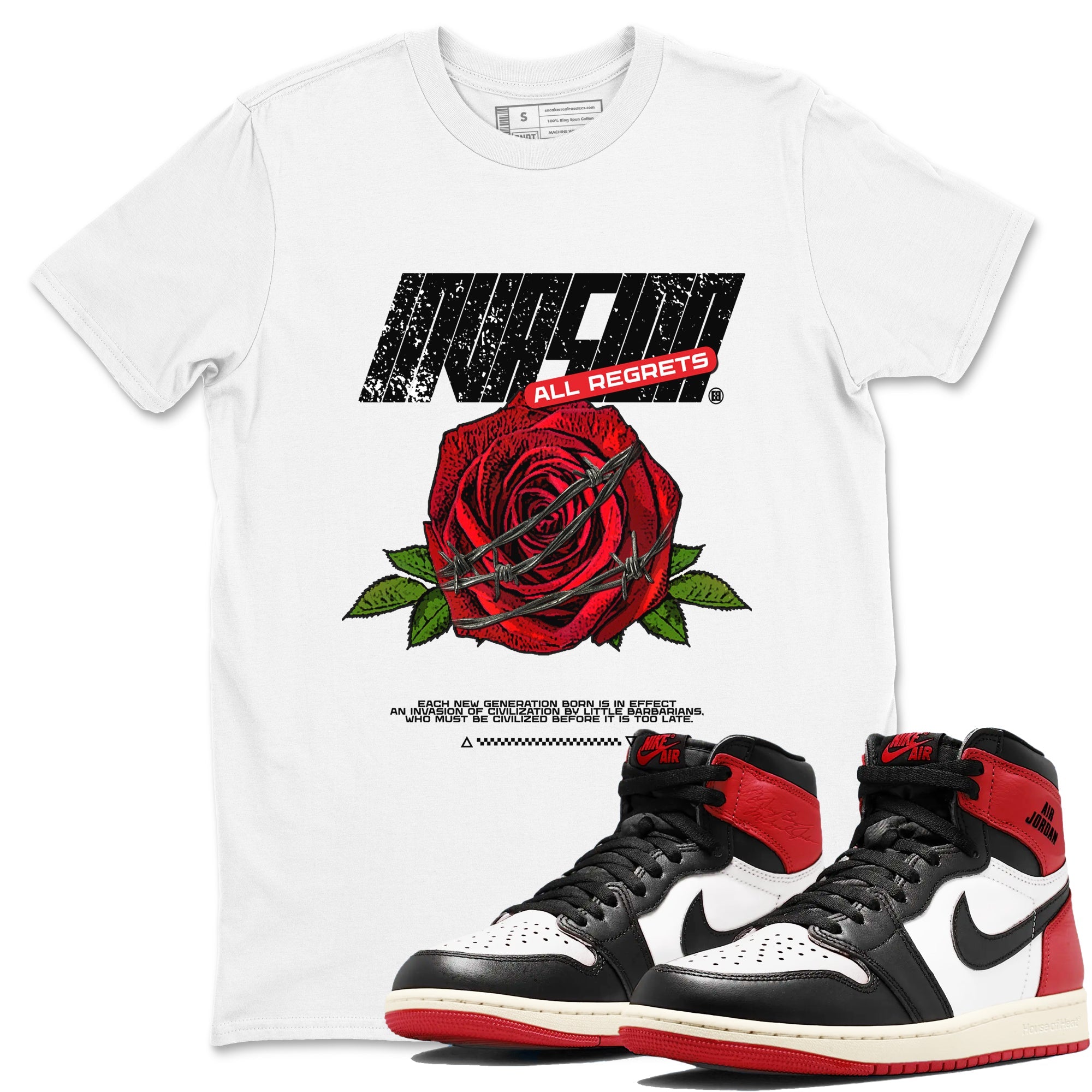 Air Jordan 1 High OG Black Toe Reimagined shirts to match jordans Invasions sneaker match tees 1s Black Toe Reimagined Sneaker Shirts Drip Gear Zone streetwear brand White 1 unisex cotton tee