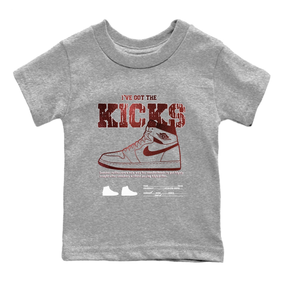 1s Metallic Burgundy shirts to match jordans I've Got The Kicks sneaker match tees Air Jordan 1 Metallic Burgundy Drip Gear Zone streetwear brand Baby and Youth Heather Grey 2 cotton tee
