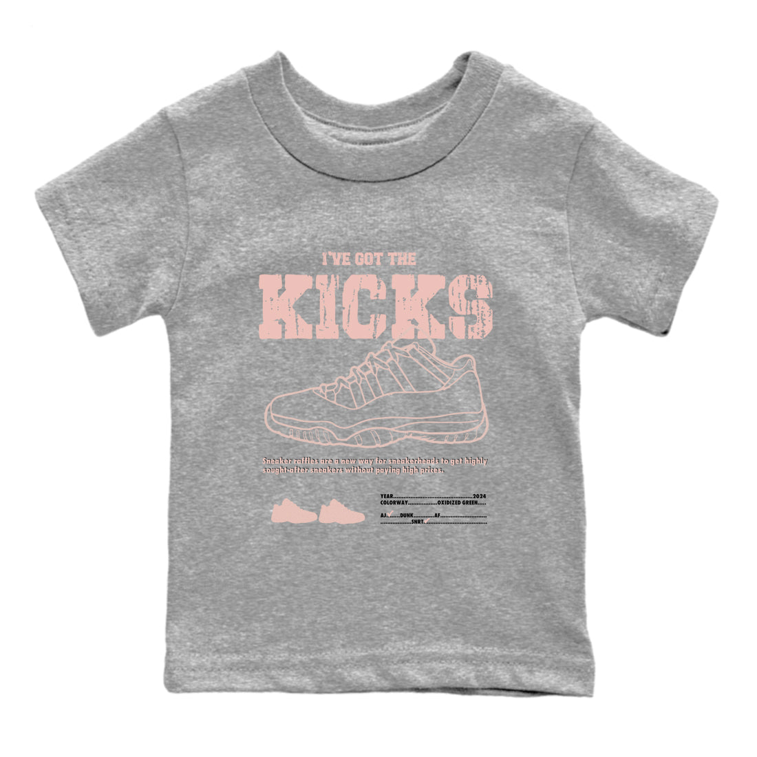 11s Legend Pink shirts to match jordans I've Got The Kicks sneaker match tees Air Jordan 11 Legend Pink Drip Gear Zone streetwear brand Baby and Youth Heather Grey 2 cotton tee