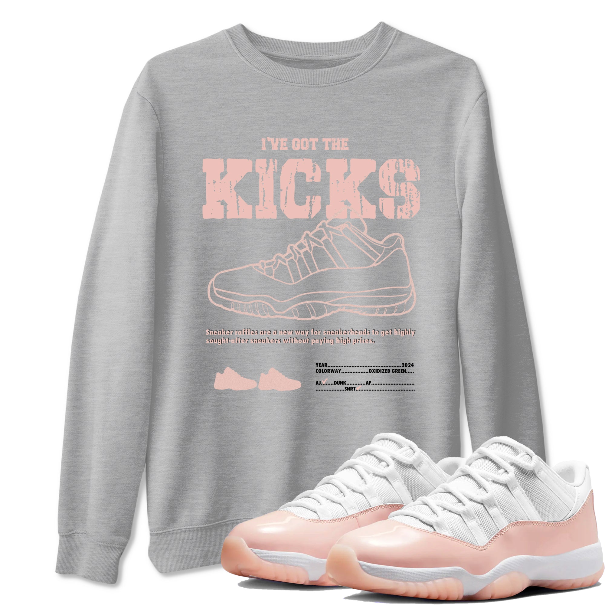 11s Legend Pink shirts to match jordans I've Got The Kicks sneaker match tees Air Jordan 11 Legend Pink Drip Gear Zone streetwear brand Heather Grey 1 unisex cotton tee