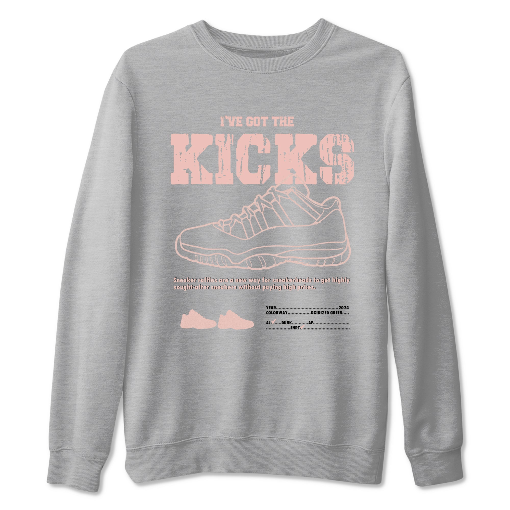 11s Legend Pink shirts to match jordans I've Got The Kicks sneaker match tees Air Jordan 11 Legend Pink Drip Gear Zone streetwear brand Heather Grey 2 unisex cotton tee