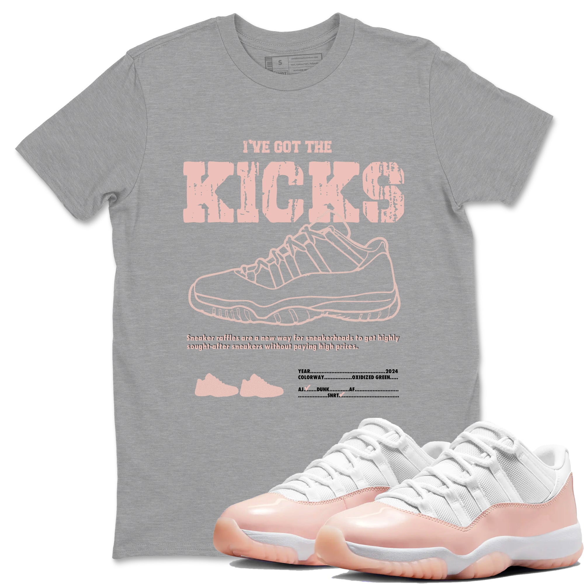 11s Legend Pink shirts to match jordans I've Got The Kicks sneaker match tees Air Jordan 11 Legend Pink Drip Gear Zone streetwear brand Heather Grey 1 unisex cotton tee