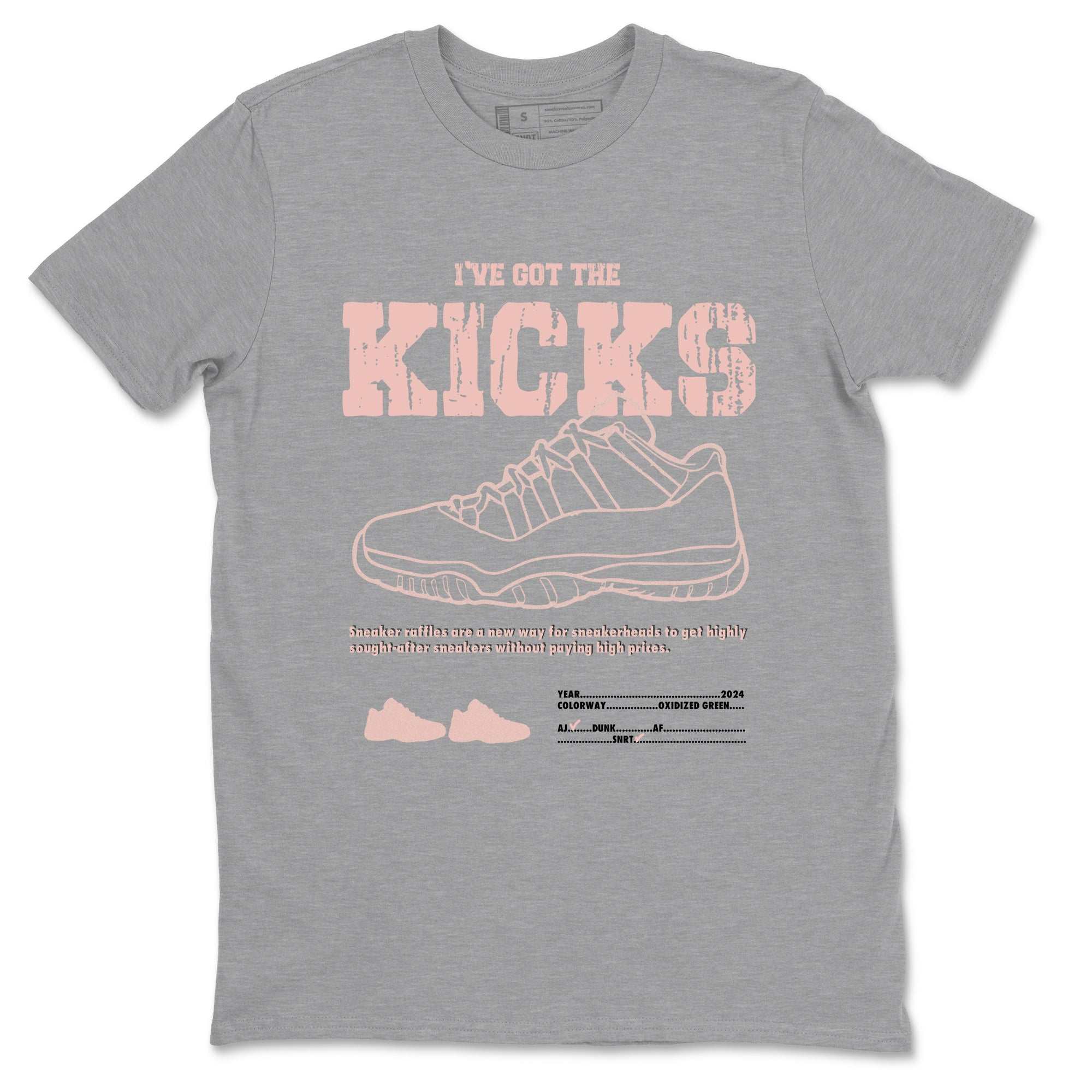 11s Legend Pink shirts to match jordans I've Got The Kicks sneaker match tees Air Jordan 11 Legend Pink Drip Gear Zone streetwear brand Heather Grey 2 unisex cotton tee