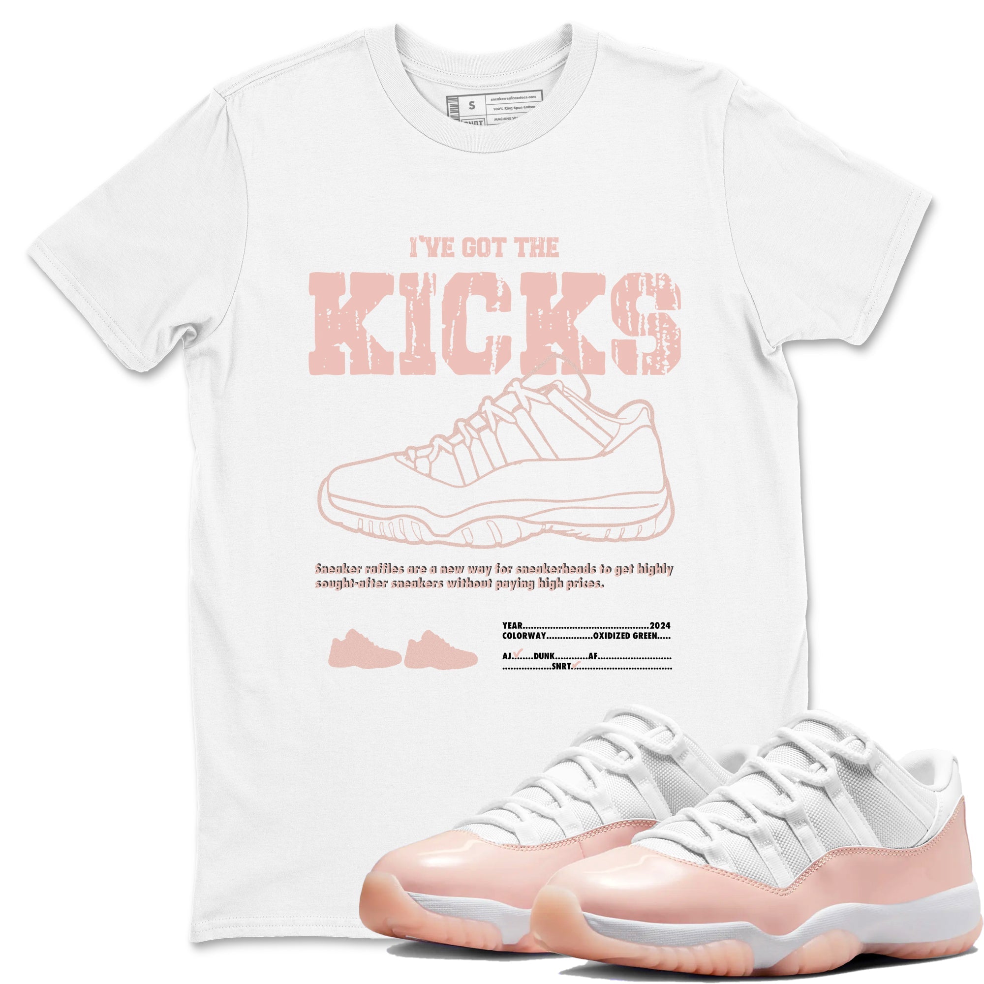 11s Legend Pink shirts to match jordans I've Got The Kicks sneaker match tees Air Jordan 11 Legend Pink Drip Gear Zone streetwear brand White 1 unisex cotton tee