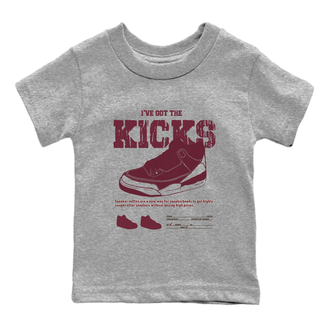AJ3 A Ma Maniere x Burgundy Crush shirts to match jordans I've Got The Kicks sneaker match tees A Ma Maniére x Air Jordan 3 "Burgundy Crush" Drip Gear Zone streetwear brand Baby and Youth Heather Grey 2 cotton tee